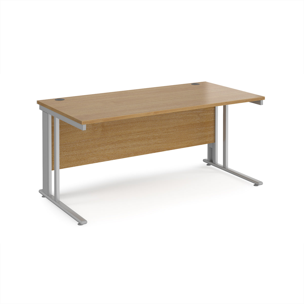 Maestro 25 straight desk 1600mm x 800mm - silver cable managed leg frame, Oak Top - view 1