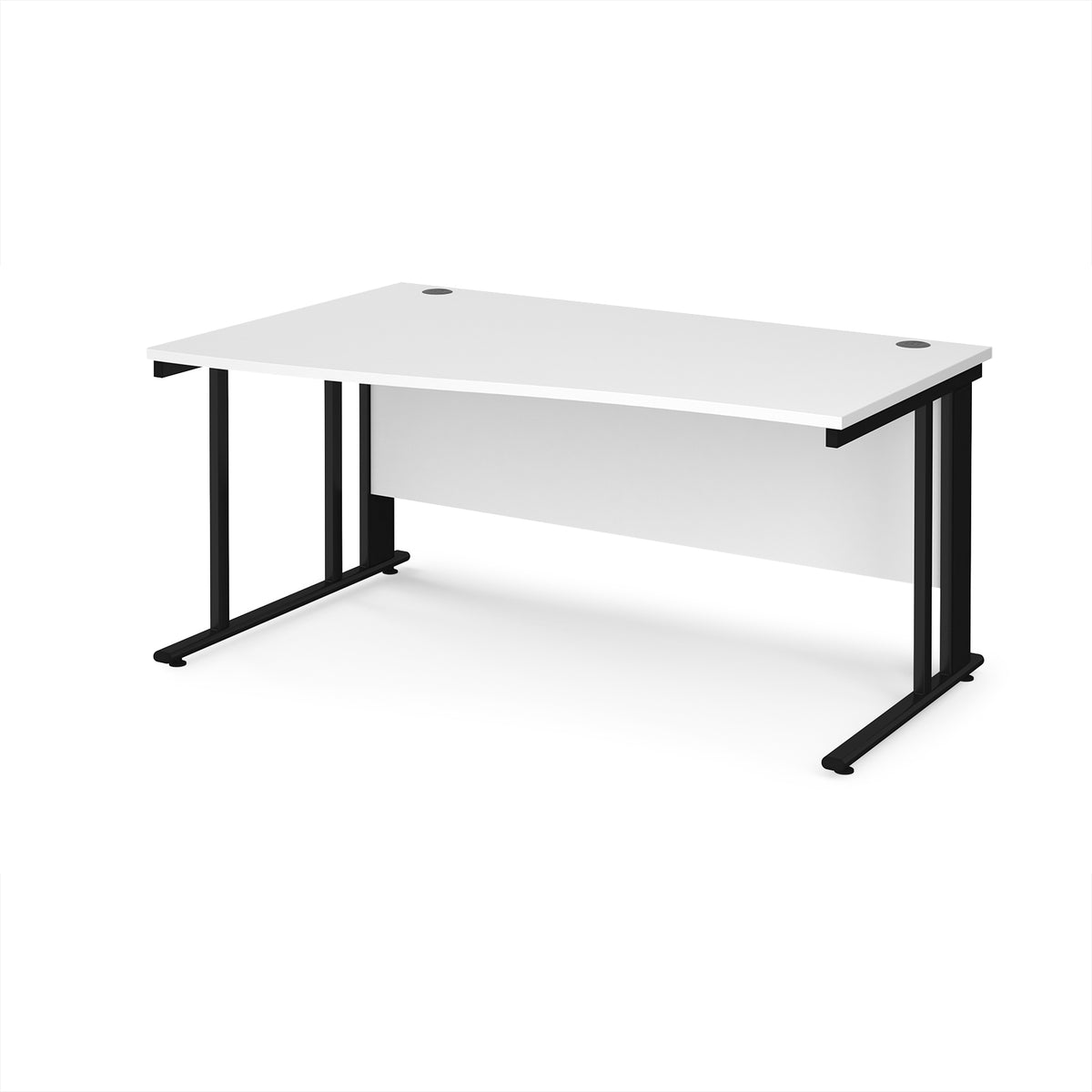 Maestro 25 left hand wave desk 1600mm wide - black cable managed leg frame, White Top - view 1