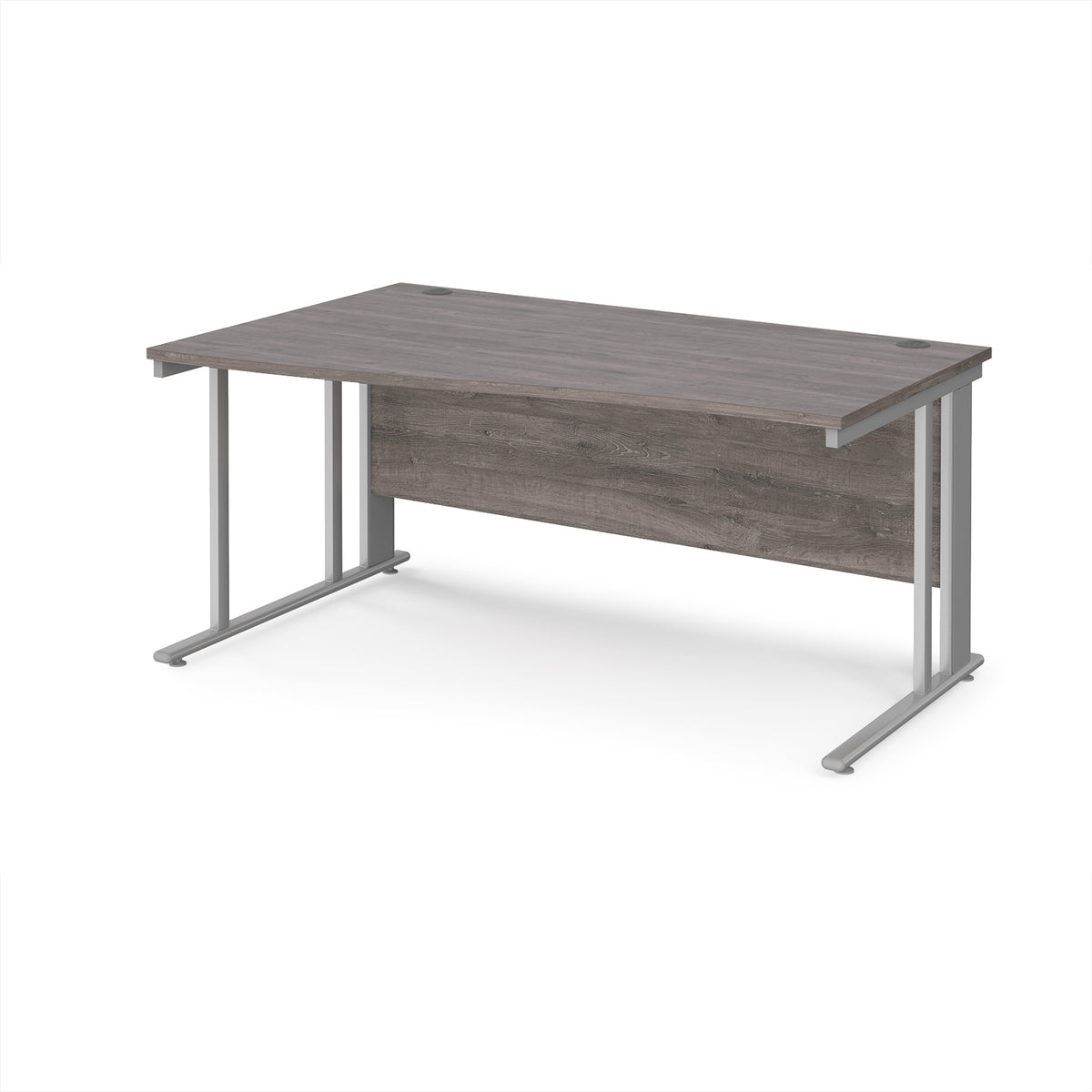 Maestro 25 left hand wave desk 1600mm wide - silver cable managed leg frame, Grey Oak Top - view 1