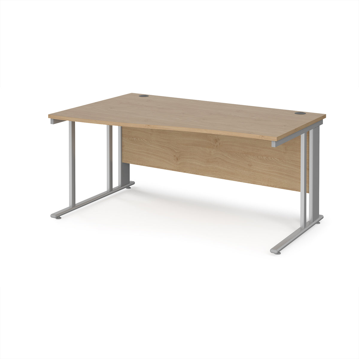 Maestro 25 left hand wave desk 1600mm wide - silver cable managed leg frame, Kendal Oak Top - view 1