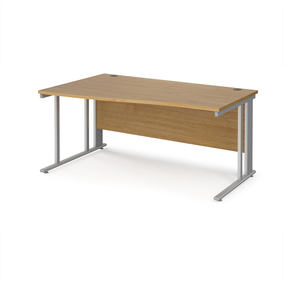Maestro 25 left hand wave desk 1600mm wide - silver cable managed leg frame, Oak Top - view 1