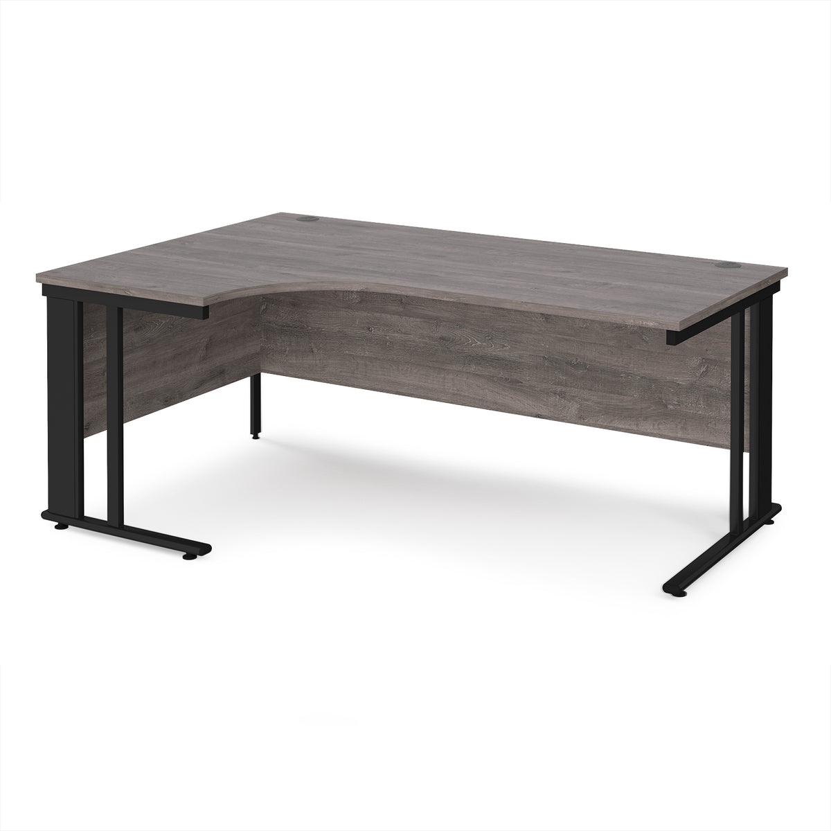 Maestro 25 left hand ergonomic desk 1800mm wide - black cable managed leg frame, Grey Oak Top - view 1