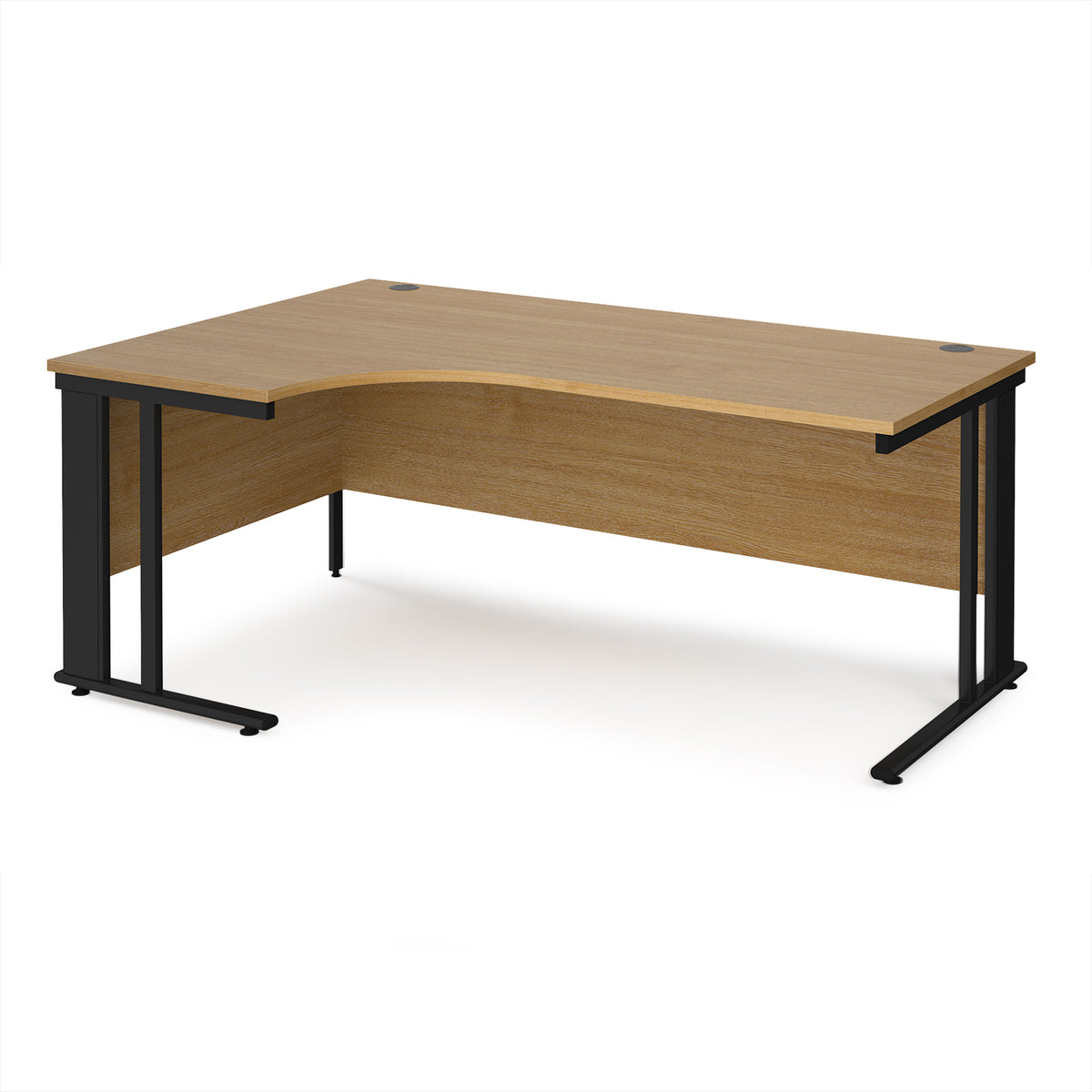 Maestro 25 left hand ergonomic desk 1800mm wide - black cable managed leg frame, Oak Top - view 1