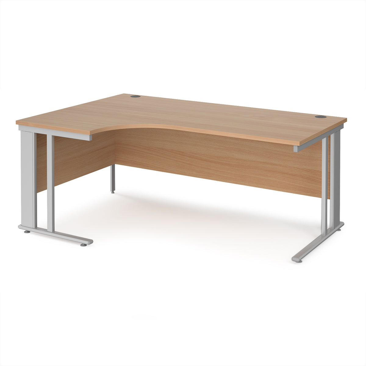 Maestro 25 left hand ergonomic desk 1800mm wide - silver cable managed leg frame, Beech top - view 1