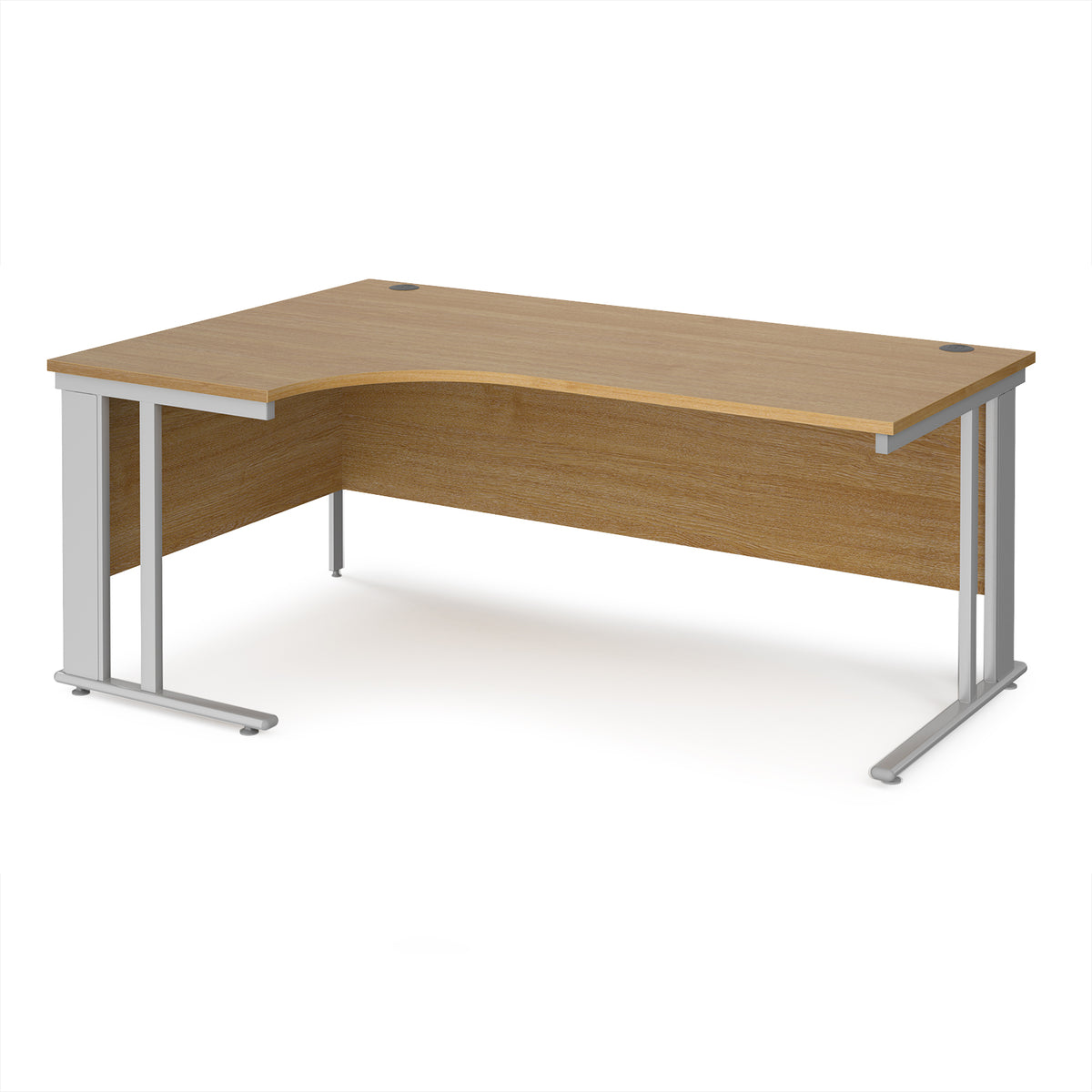 Maestro 25 left hand ergonomic desk 1800mm wide - silver cable managed leg frame, Oak Top - view 1