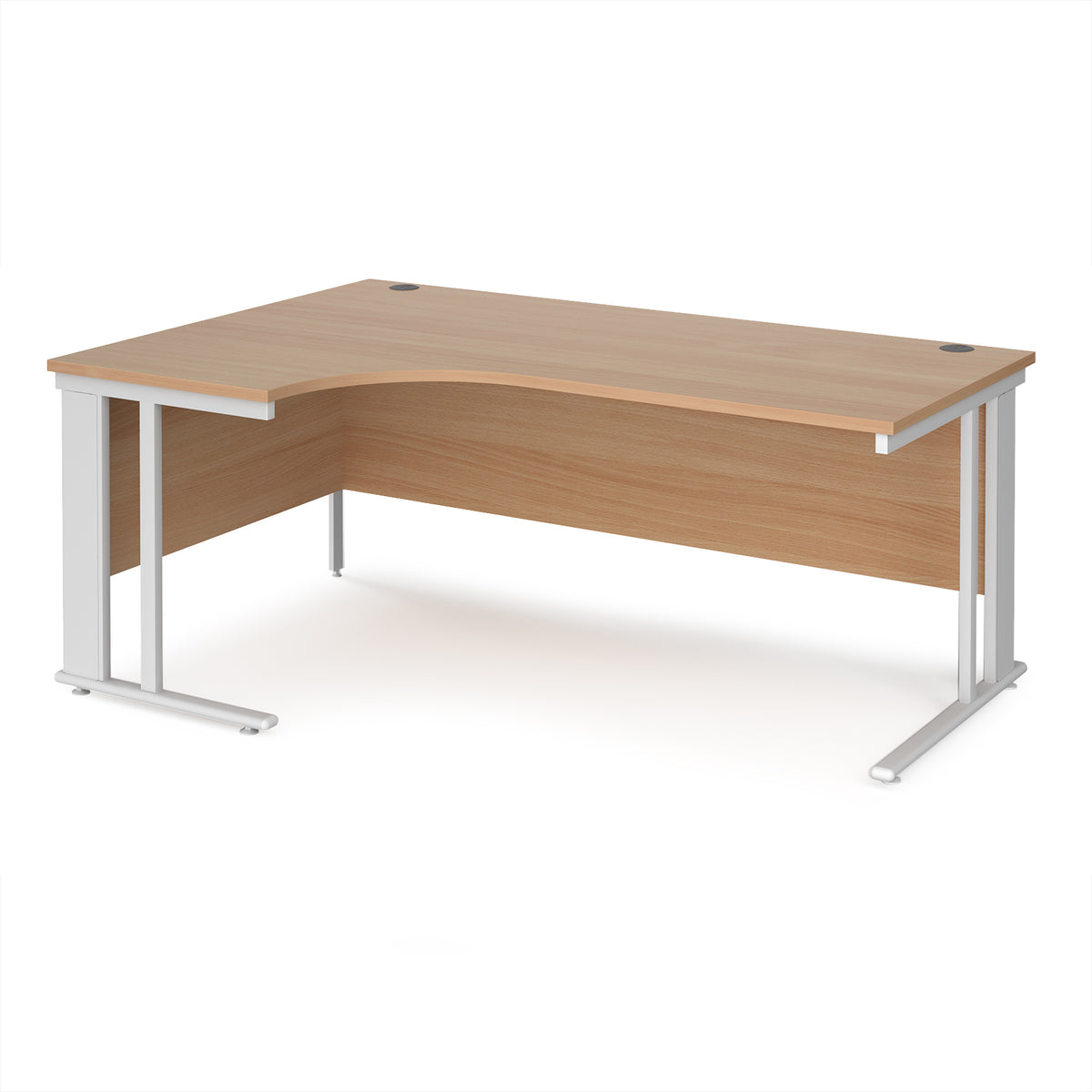 Maestro 25 left hand ergonomic desk 1800mm wide - white cable managed leg frame, Beech top - view 1