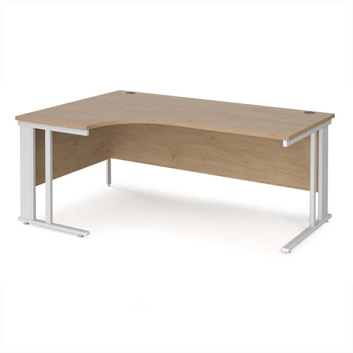 Maestro 25 left hand ergonomic desk 1800mm wide - white cable managed leg frame, Kendal Oak Top - view 1