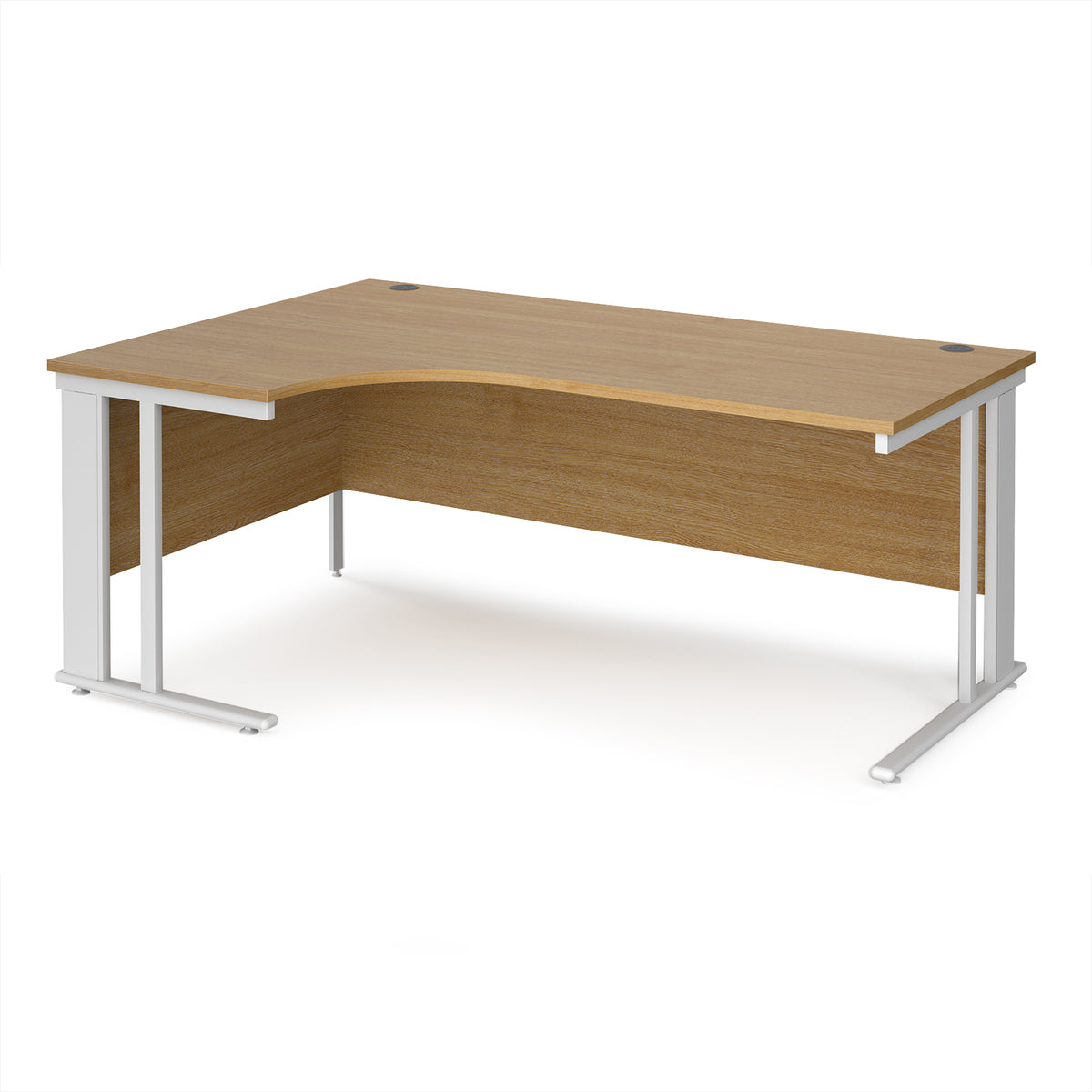 Maestro 25 left hand ergonomic desk 1800mm wide - white cable managed leg frame, Oak Top - view 1