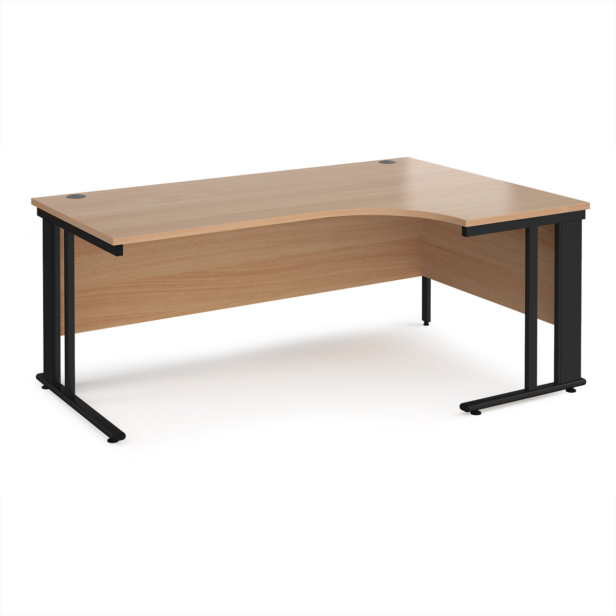 Maestro 25 right hand ergonomic desk 1800mm wide - black cable managed leg frame, Beech top - view 1