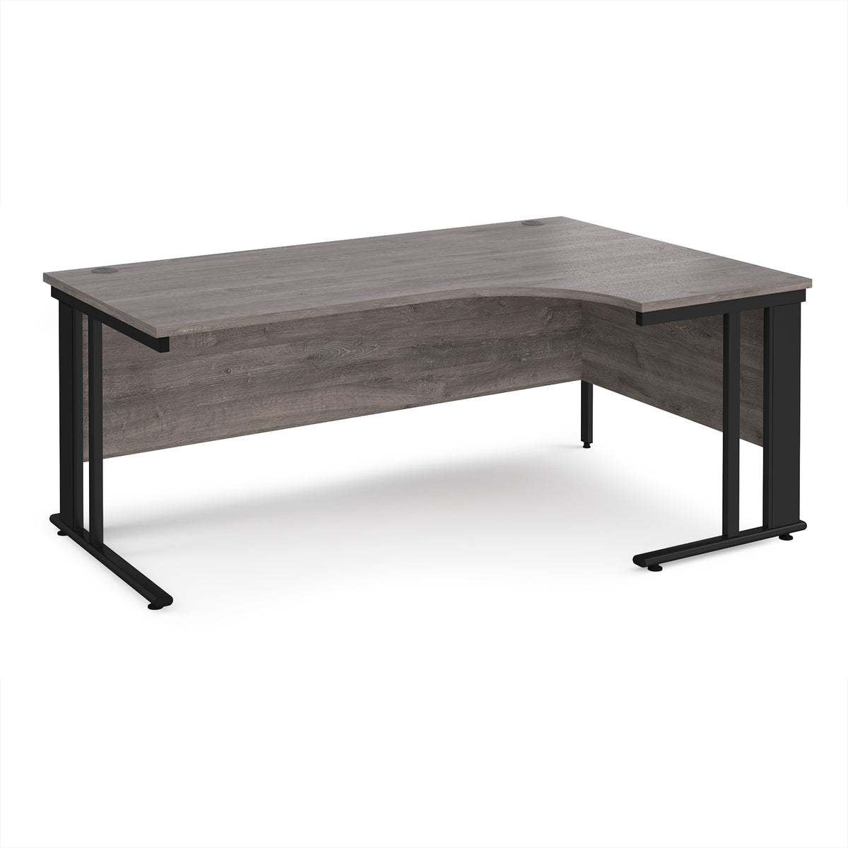 Maestro 25 right hand ergonomic desk 1800mm wide - black cable managed leg frame, Grey Oak Top - view 1
