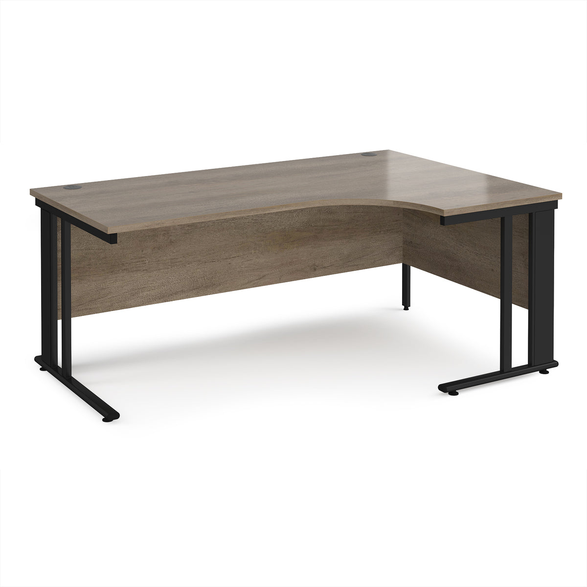 Maestro 25 right hand ergonomic desk 1800mm wide - black cable managed leg frame, Nebraska Oak Top - view 1