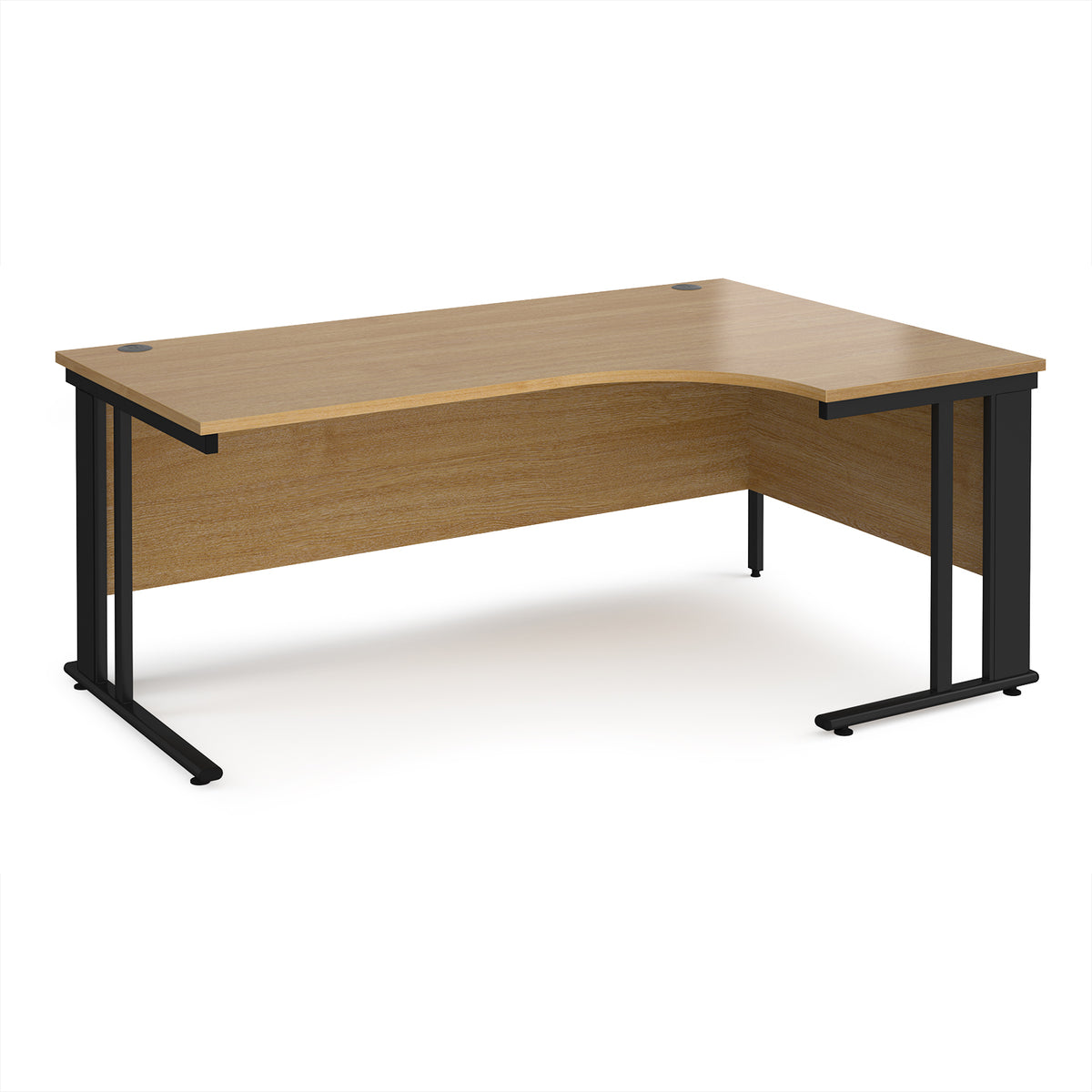 Maestro 25 right hand ergonomic desk 1800mm wide - black cable managed leg frame, Oak Top - view 1