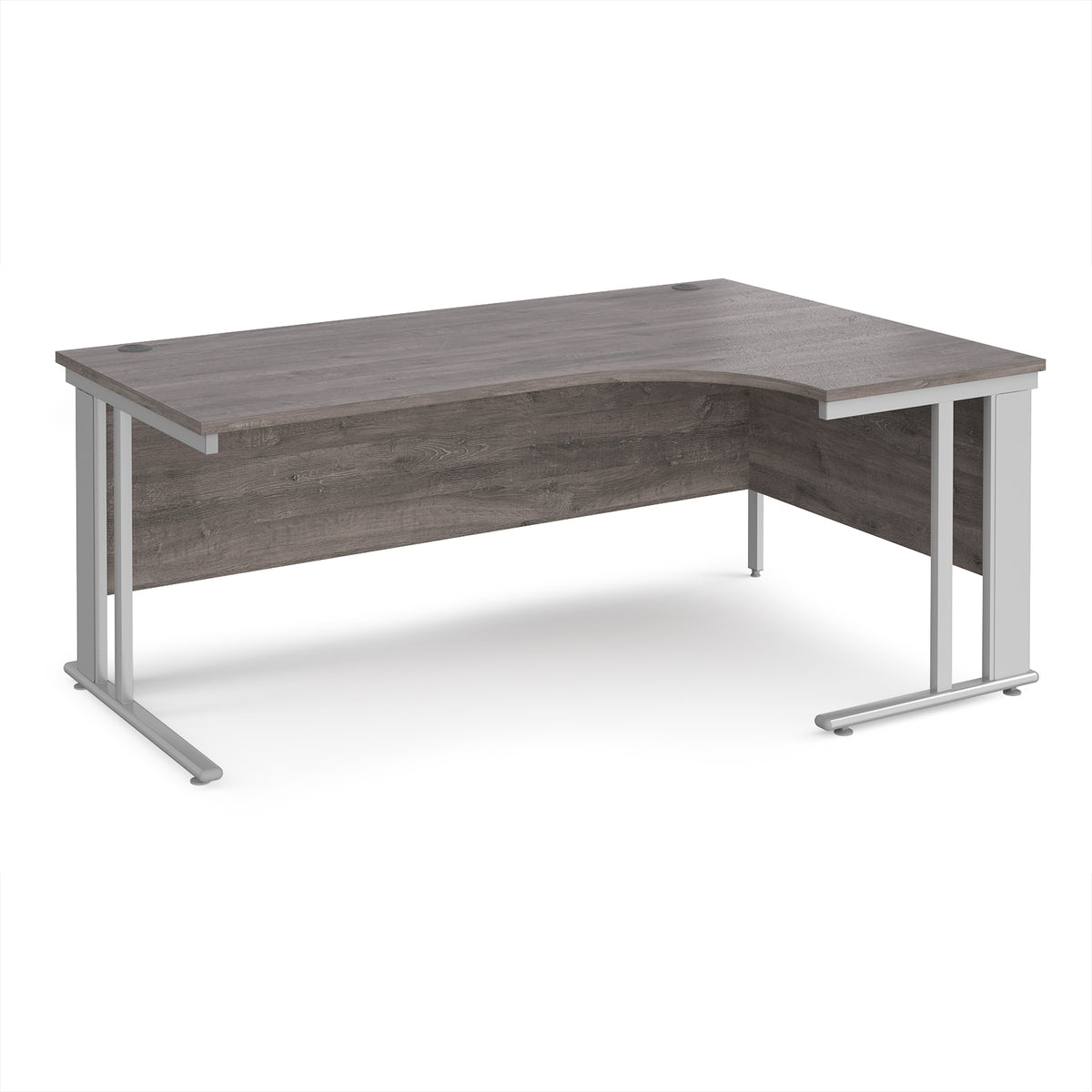 Maestro 25 right hand ergonomic desk 1800mm wide - silver cable managed leg frame, Grey Oak Top - view 1