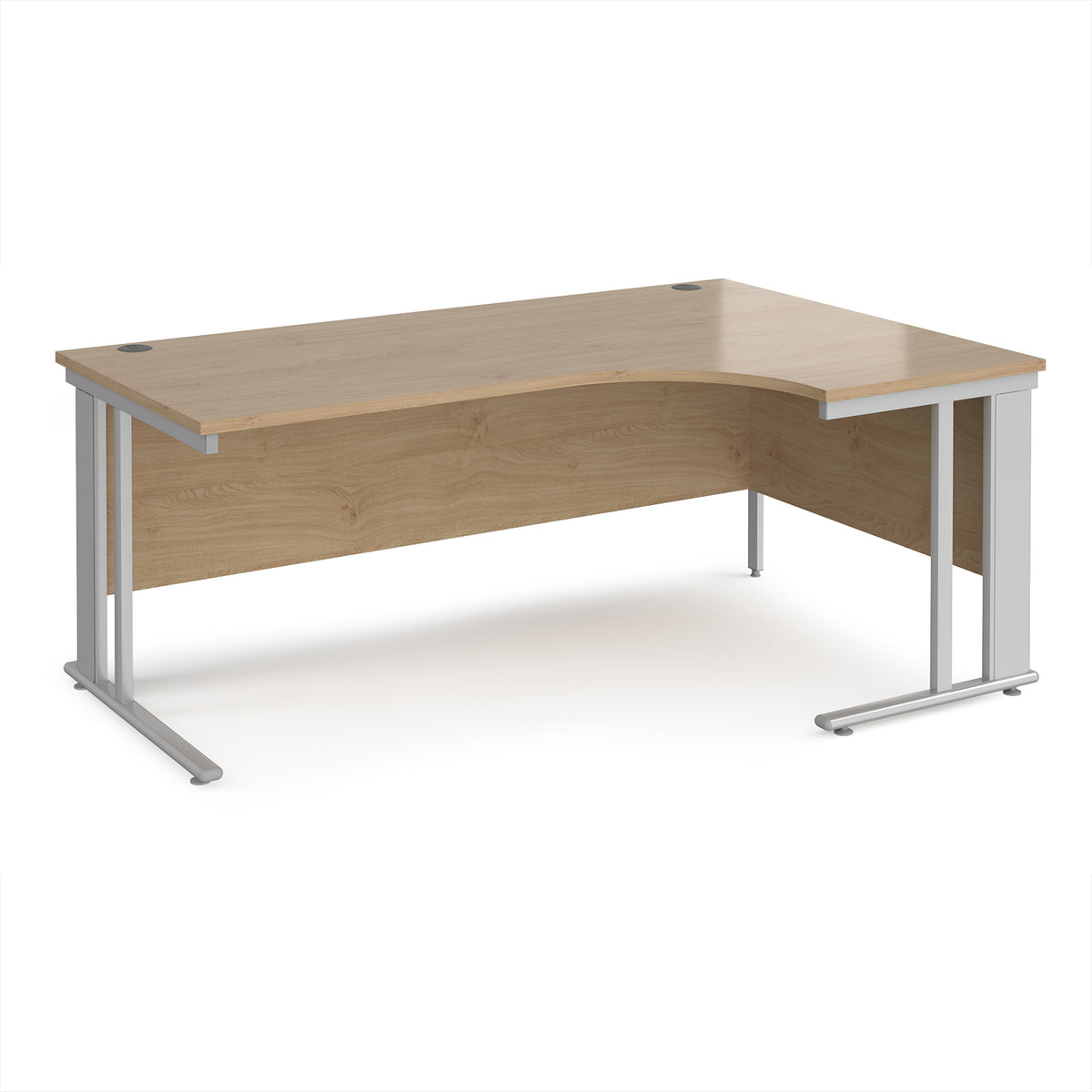 Maestro 25 right hand ergonomic desk 1800mm wide - silver cable managed leg frame, Kendal Oak Top - view 1