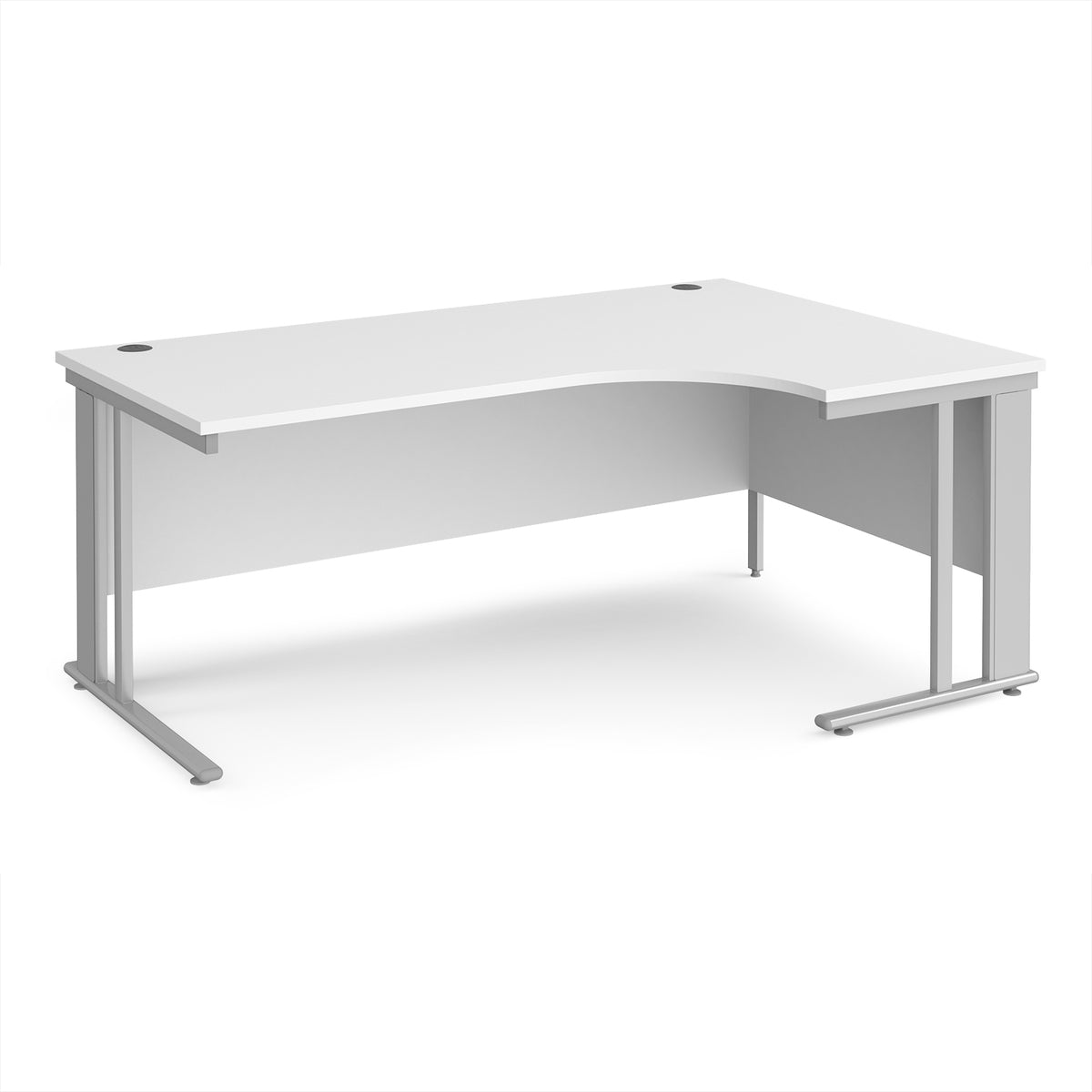 Maestro 25 right hand ergonomic desk 1800mm wide - silver cable managed leg frame, White Top - view 1