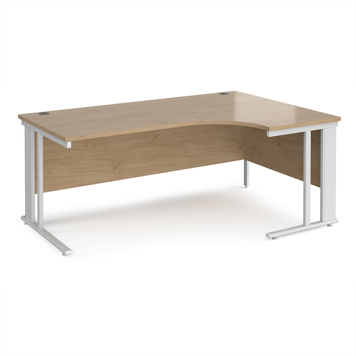 Maestro 25 right hand ergonomic desk 1800mm wide - white cable managed leg frame, Kendal Oak Top - view 1