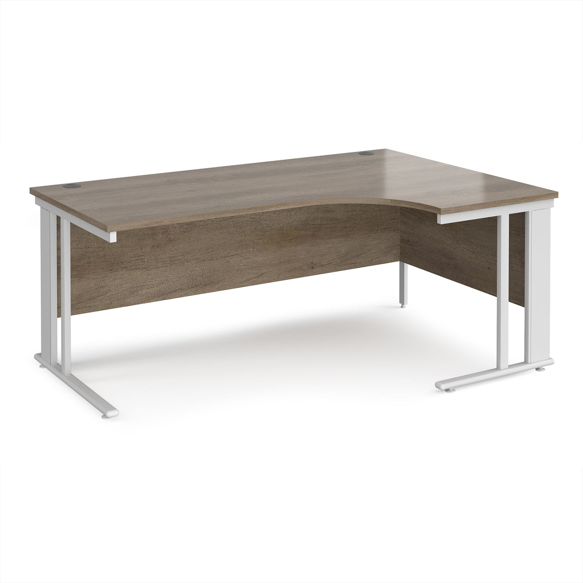 Maestro 25 right hand ergonomic desk 1800mm wide - white cable managed leg frame, Nebraska Oak Top - view 1