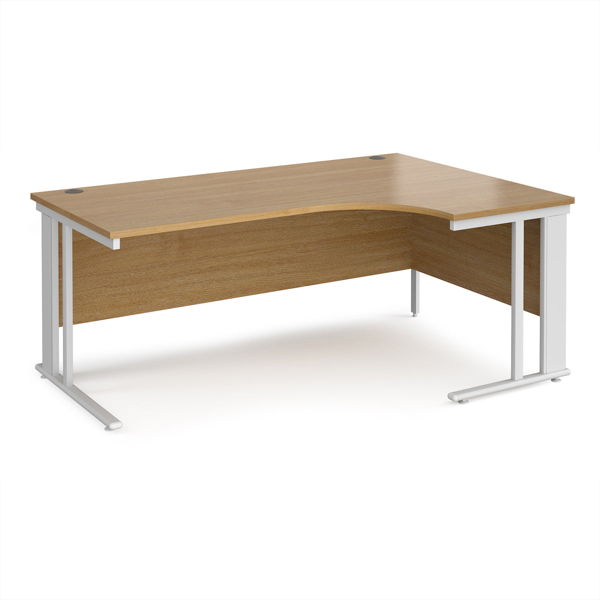 Maestro 25 right hand ergonomic desk 1800mm wide - white cable managed leg frame, Oak Top - view 1
