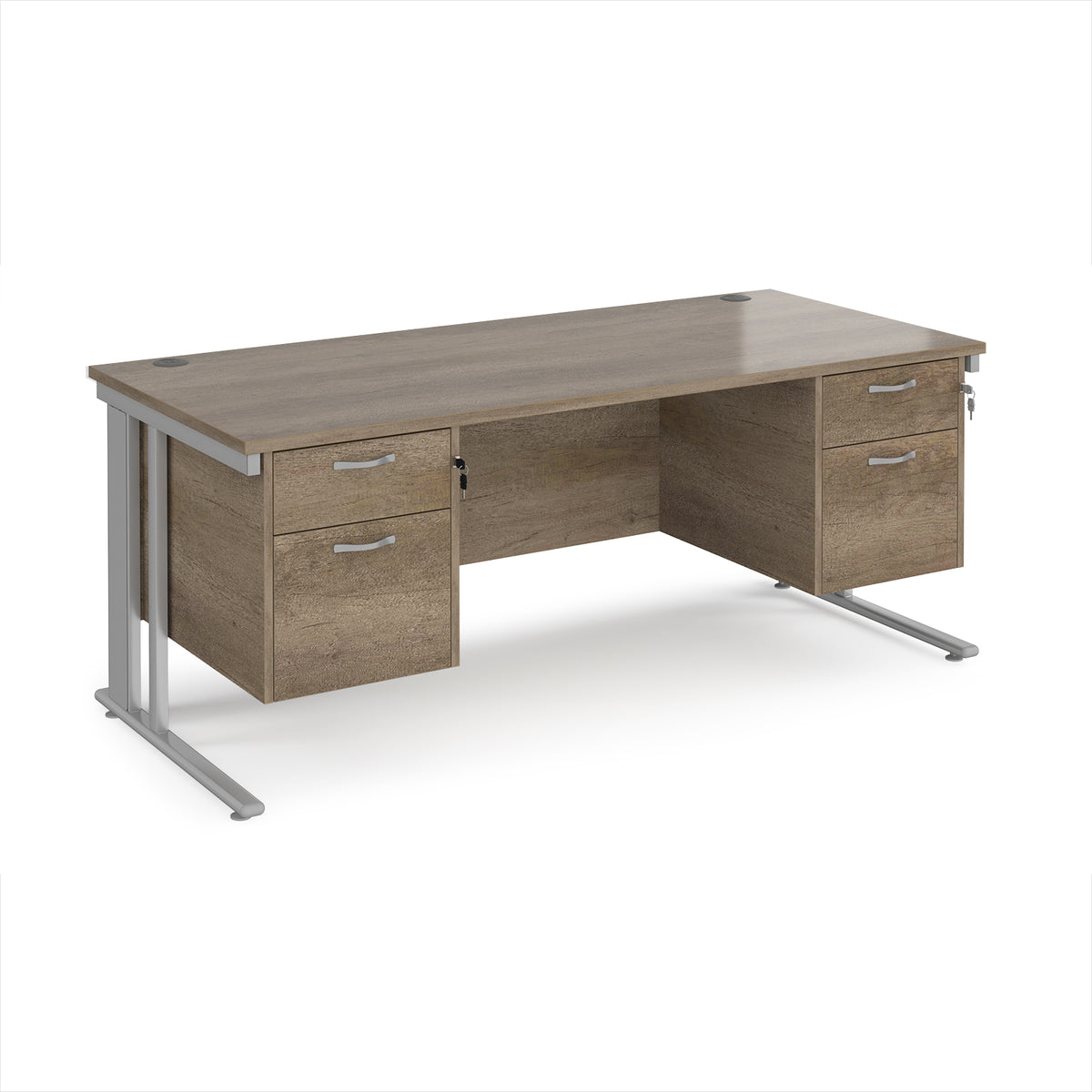 Maestro 25 straight desk 1800mm x 800mm with two x 2 drawer pedestals - silver cable managed leg frame, Nebraska Oak Top - view 1