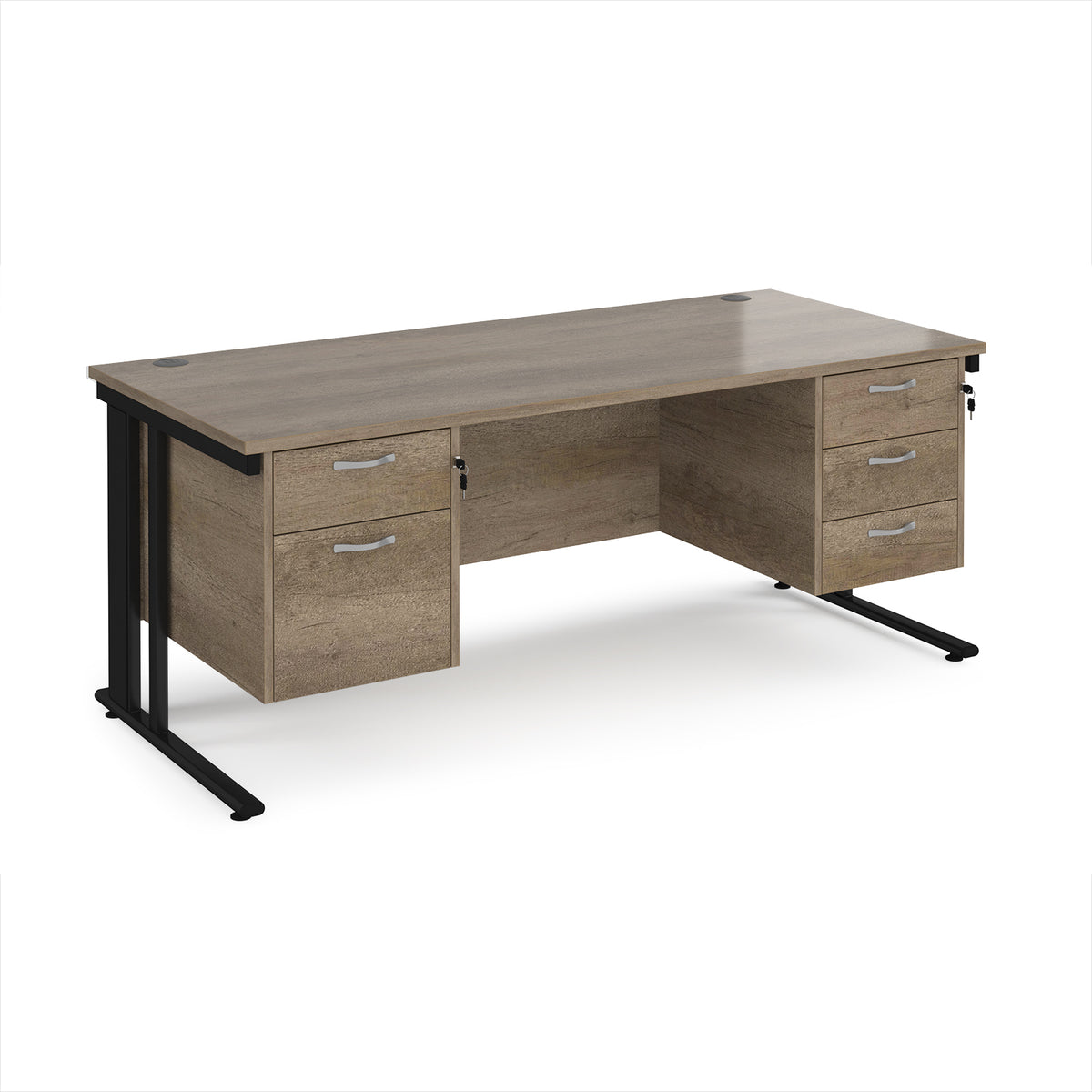 Maestro 25 straight desk 1800mm x 800mm with 2 and 3 drawer pedestals - black cable managed leg frame, Nebraska Oak Top - view 1