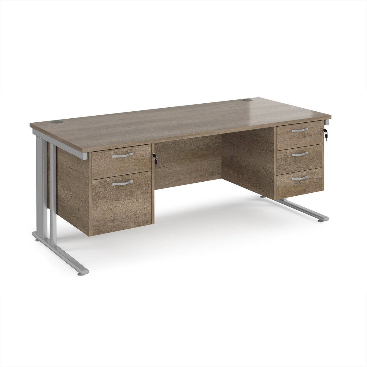 Maestro 25 straight desk 1800mm x 800mm with 2 and 3 drawer pedestals - silver cable managed leg frame, Nebraska Oak Top - view 1