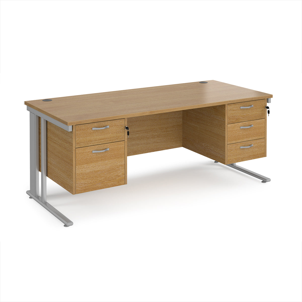 Maestro 25 straight desk 1800mm x 800mm with 2 and 3 drawer pedestals - silver cable managed leg frame, Oak Top - view 1