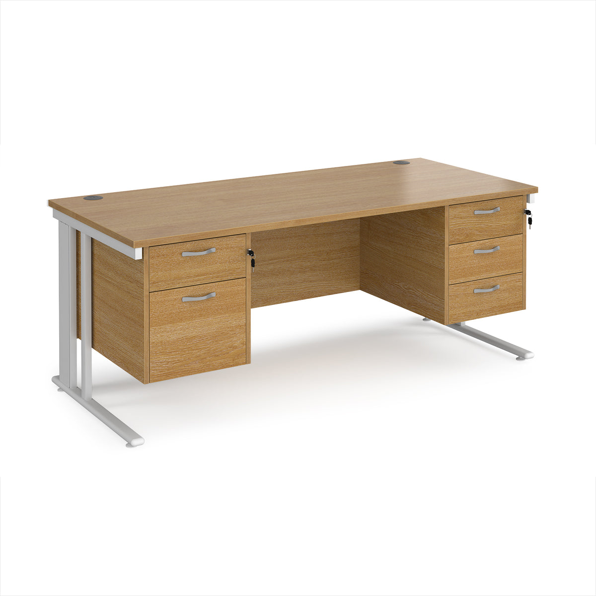 Maestro 25 straight desk 1800mm x 800mm with 2 and 3 drawer pedestals - white cable managed leg frame, Oak Top - view 1