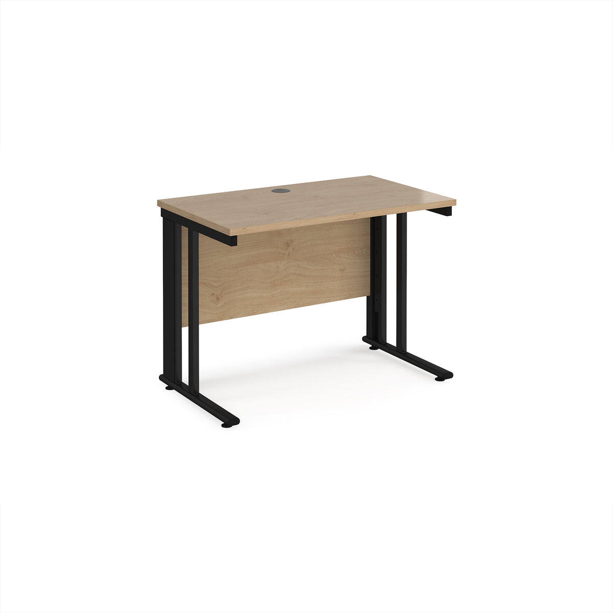 Maestro 25 straight desk 1000mm x 600mm - black cable managed leg frame, Kendal Oak Top - view 1
