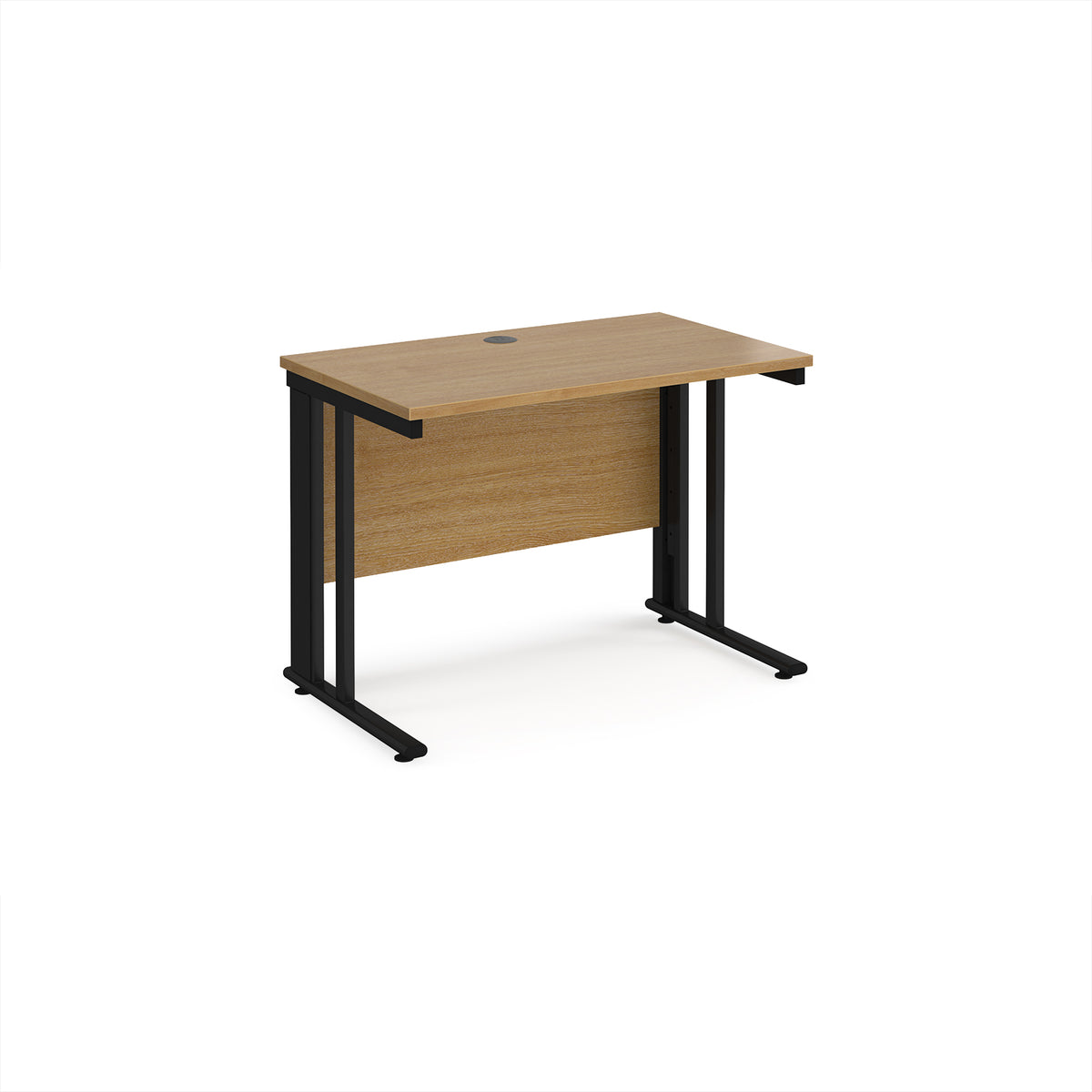 Maestro 25 straight desk 1000mm x 600mm - black cable managed leg frame, Oak Top - view 1