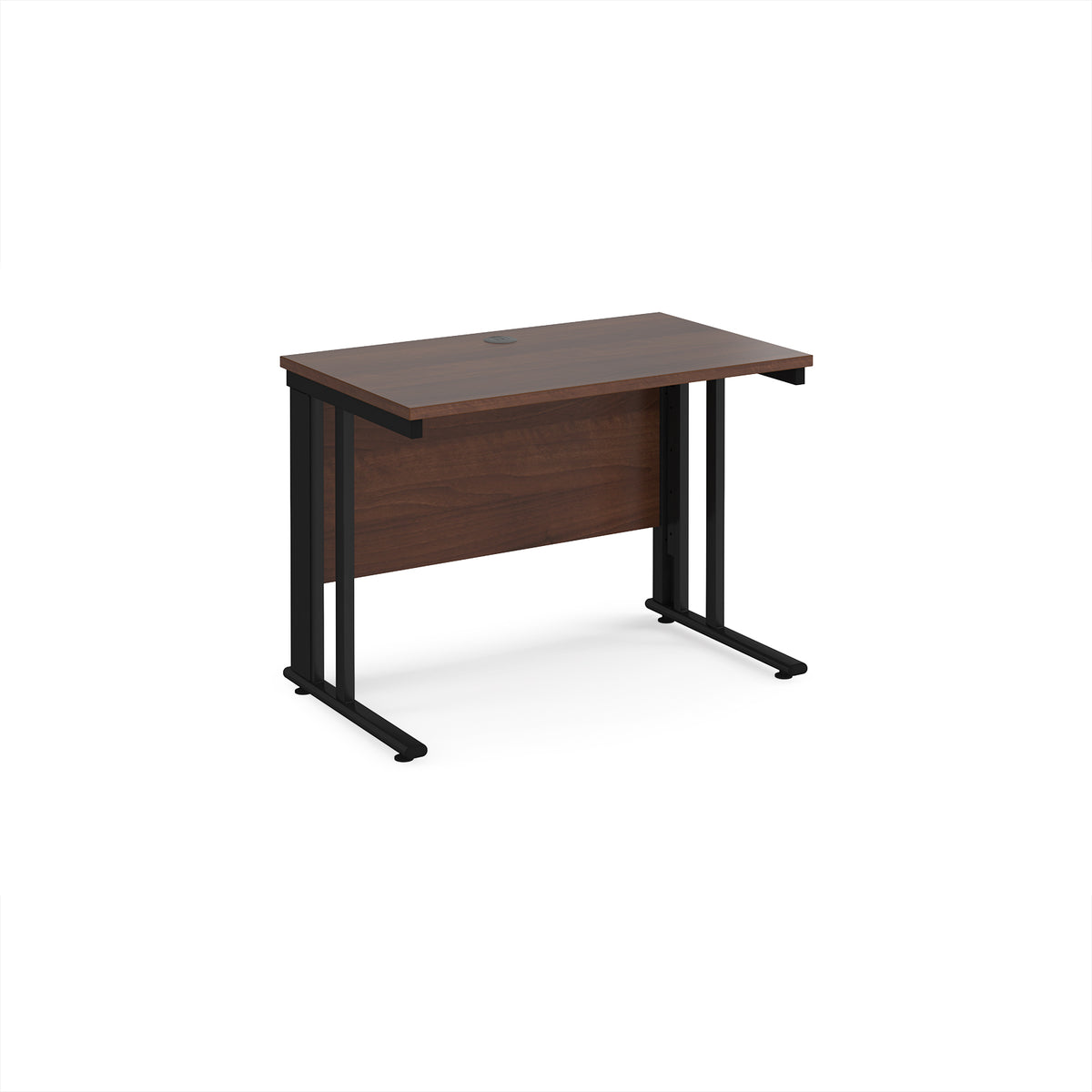Maestro 25 straight desk 1000mm x 600mm - black cable managed leg frame, Walnut top - view 1