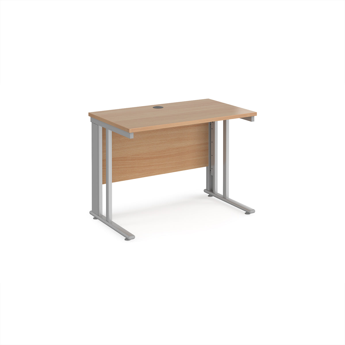 Maestro 25 straight desk 1000mm x 600mm - silver cable managed leg frame, Beech top - view 1
