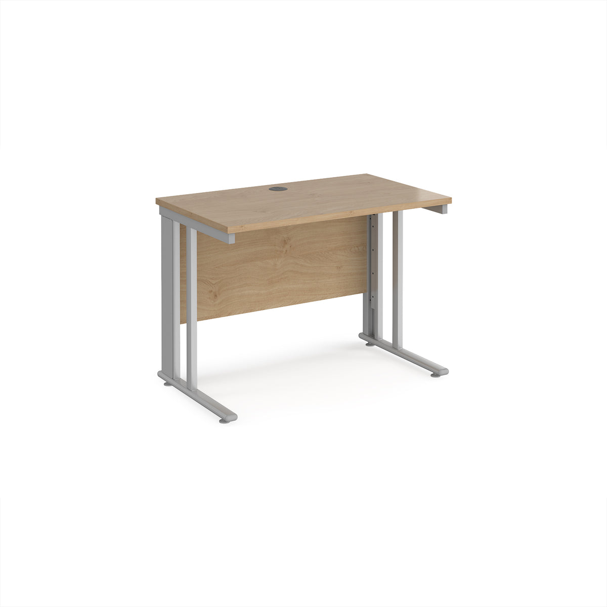 Maestro 25 straight desk 1000mm x 600mm - silver cable managed leg frame, Kendal Oak Top - view 1