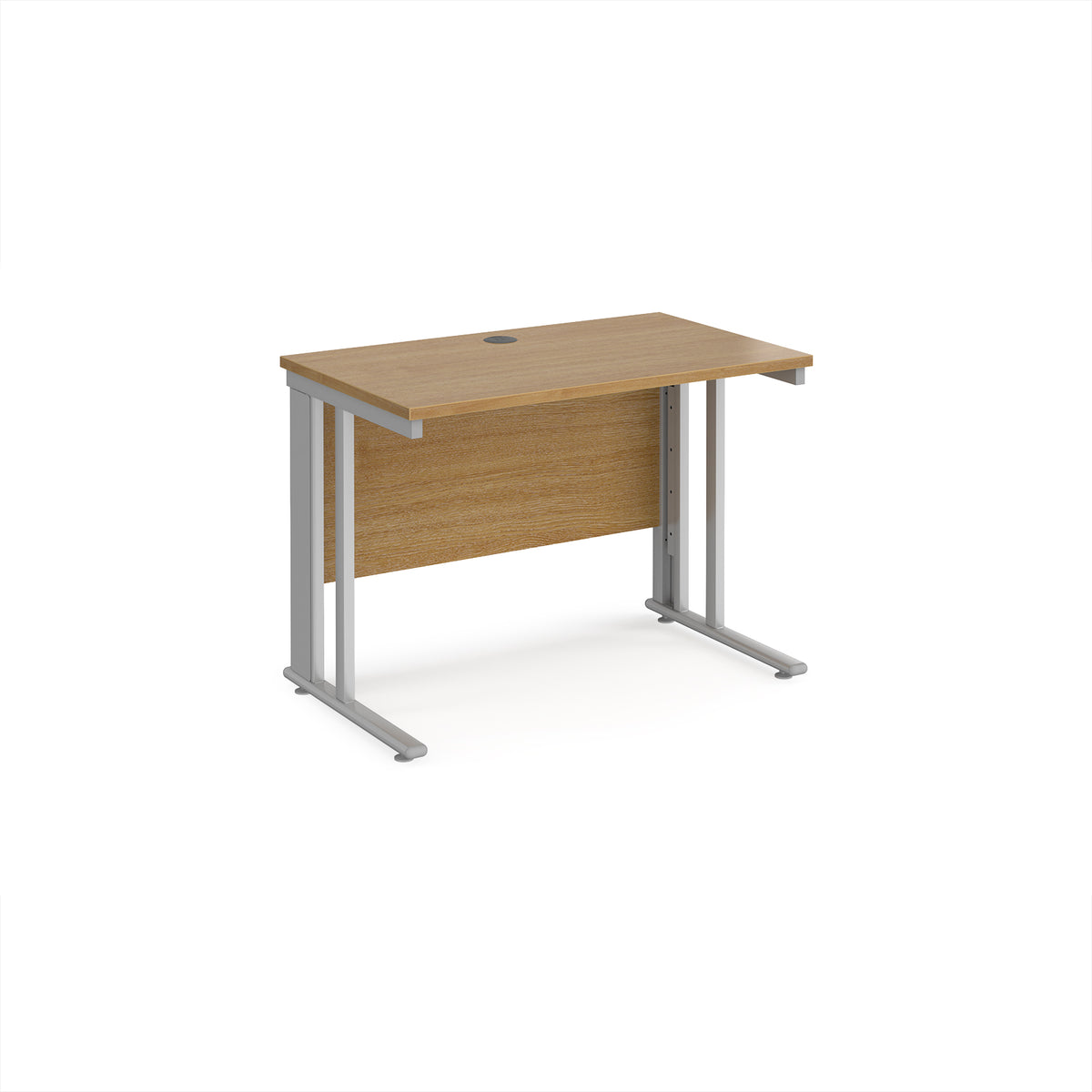 Maestro 25 straight desk 1000mm x 600mm - silver cable managed leg frame, Oak Top - view 1