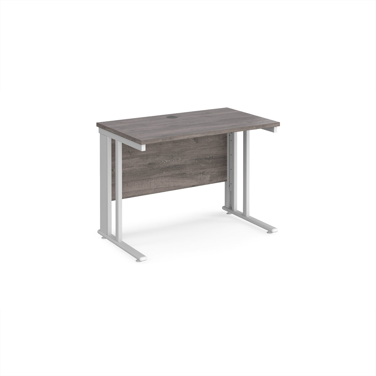 Maestro 25 straight desk 1000mm x 600mm - white cable managed leg frame, Grey Oak Top - view 1