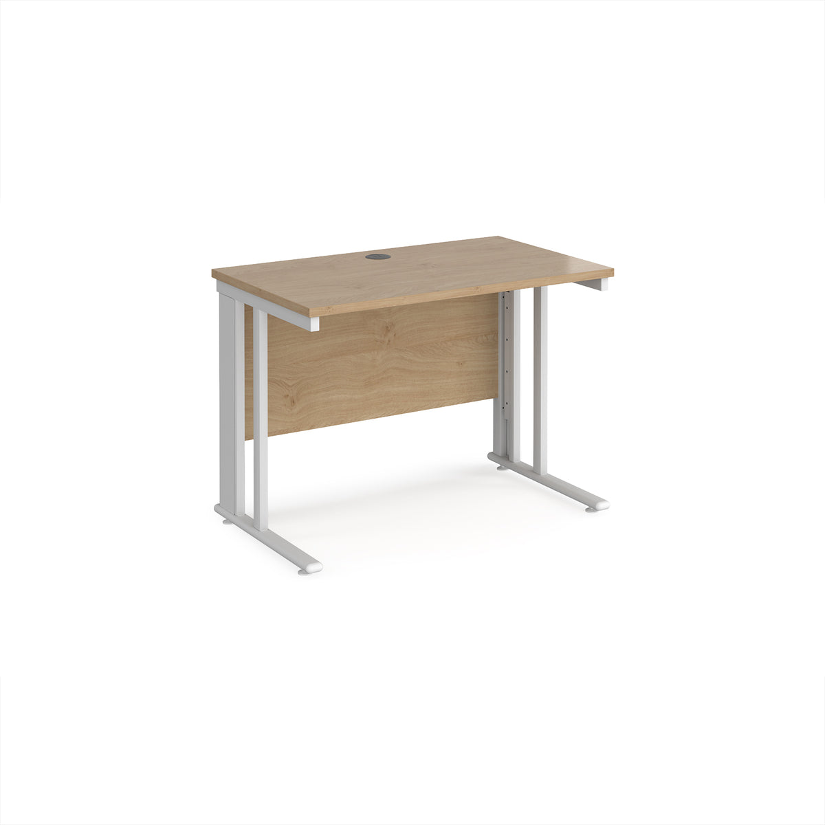 Maestro 25 straight desk 1000mm x 600mm - white cable managed leg frame, Kendal Oak Top - view 1