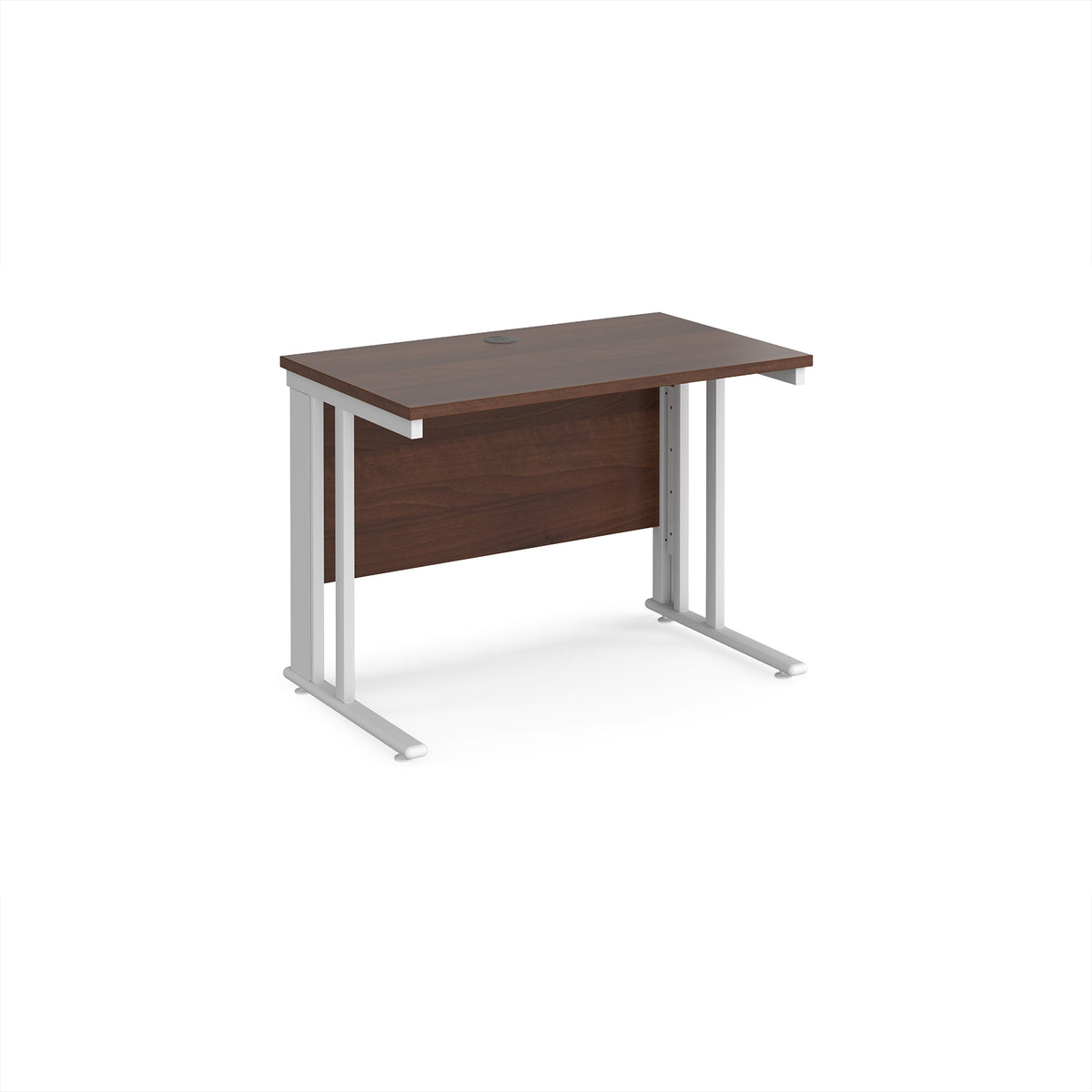 Maestro 25 straight desk 1000mm x 600mm - white cable managed leg frame, Walnut top - view 1