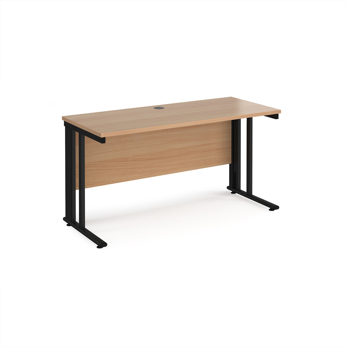 Maestro 25 straight desk 1400mm x 600mm - black cable managed leg frame, Beech top - view 1