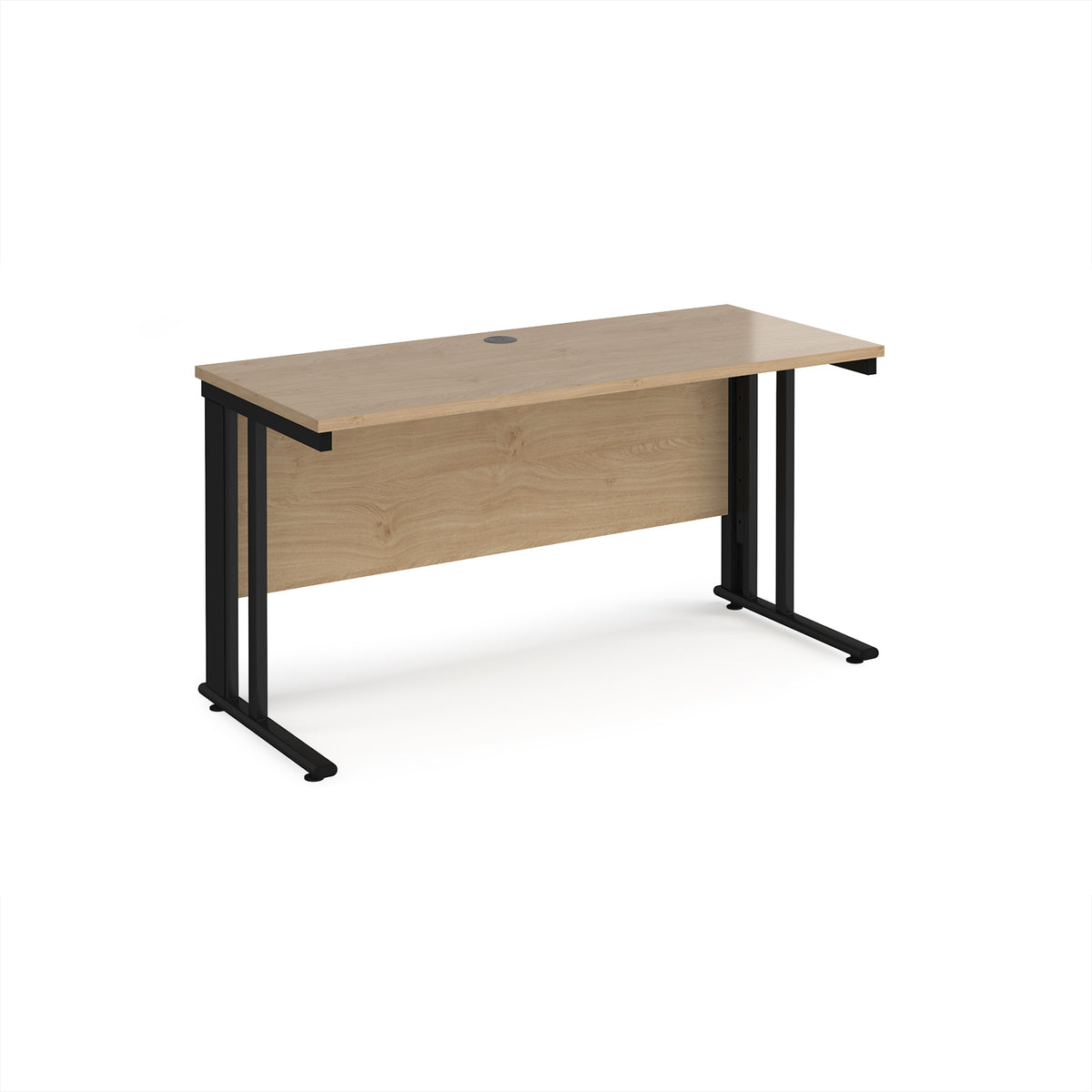 Maestro 25 straight desk 1400mm x 600mm - black cable managed leg frame, Kendal Oak Top - view 1