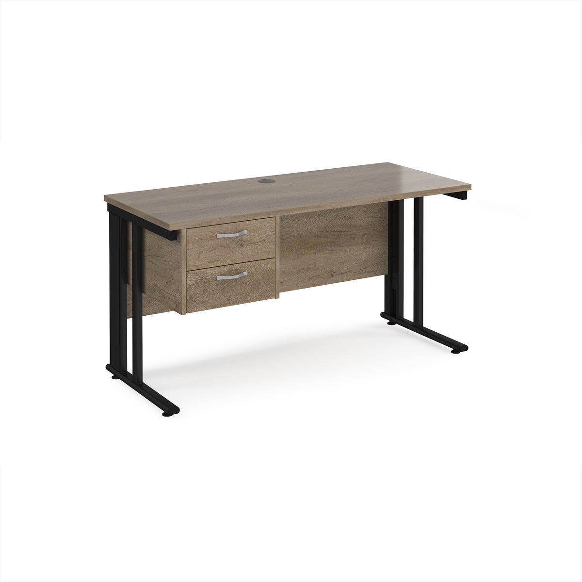 Maestro 25 straight desk 1400mm x 600mm with 2 drawer pedestal - black cable managed leg frame leg, Nebraska Oak Top - view 1