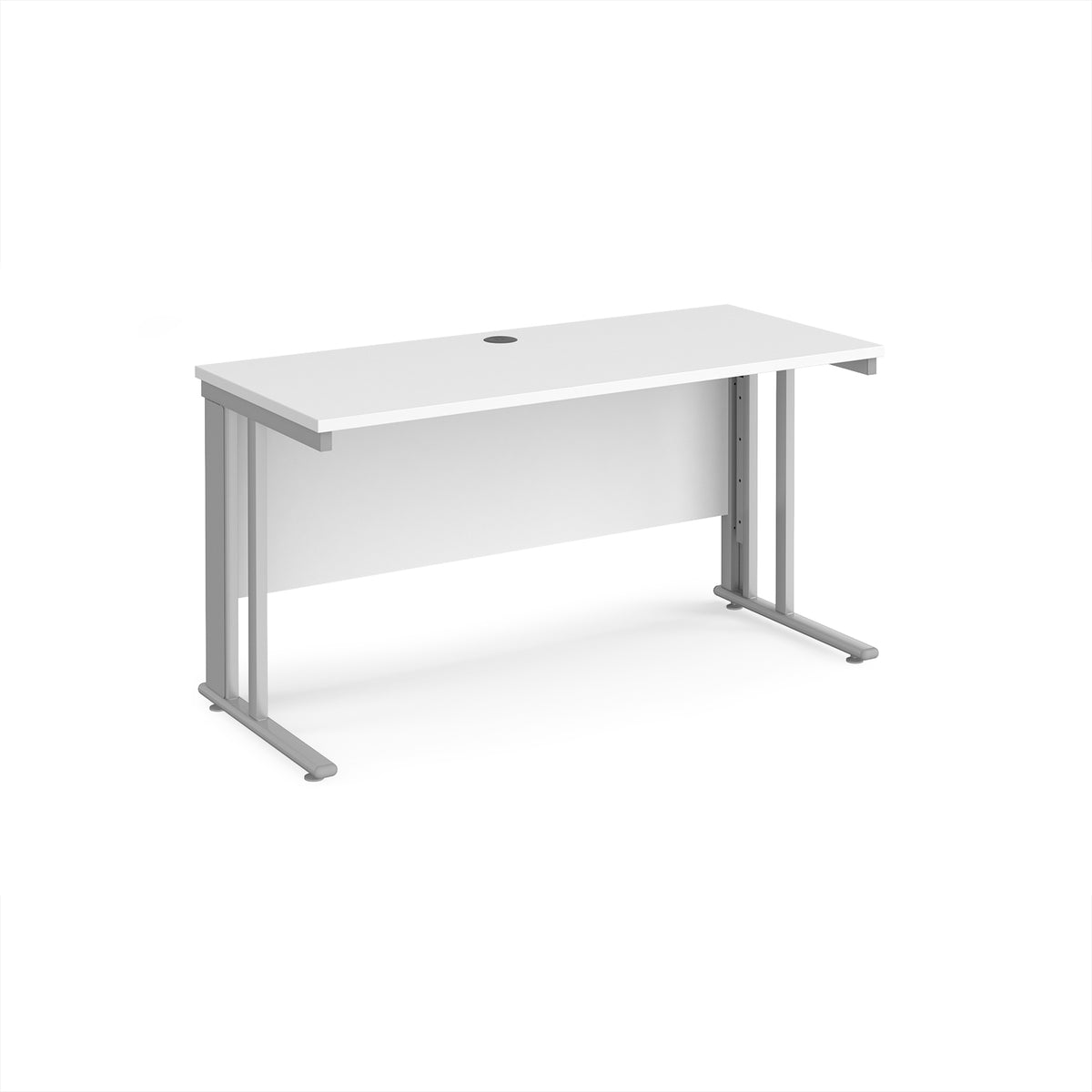 Maestro 25 straight desk 1400mm x 600mm - silver cable managed leg frame, White Top - view 1