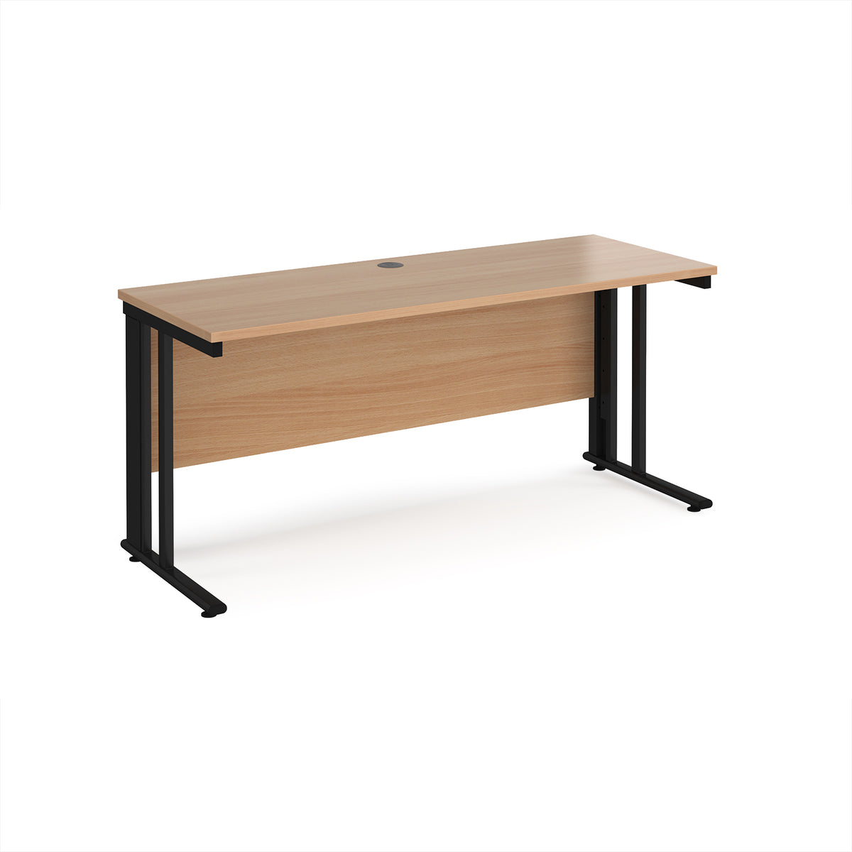 Maestro 25 straight desk 1600mm x 600mm - black cable managed leg frame, Beech top - view 1