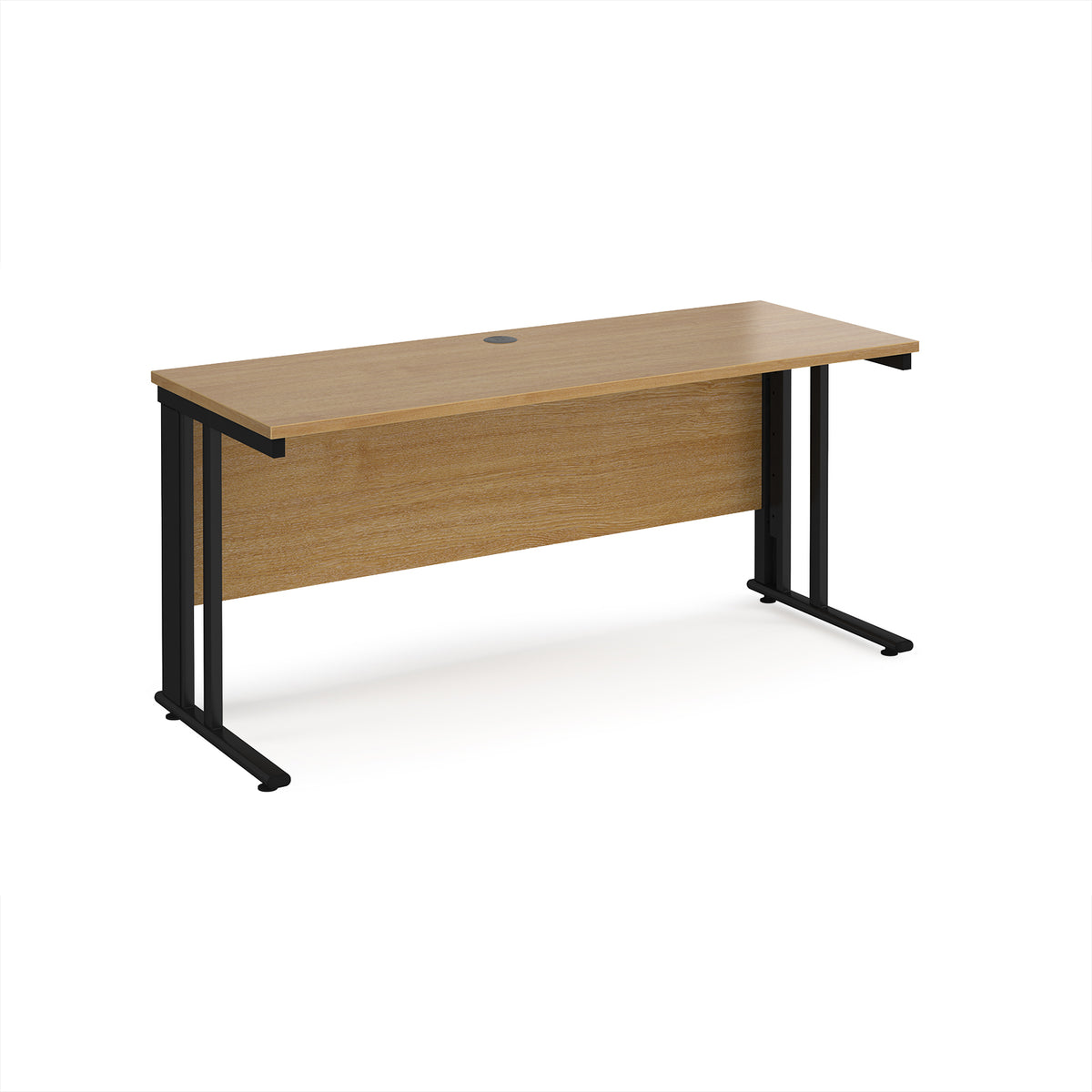 Maestro 25 straight desk 1600mm x 600mm - black cable managed leg frame, Oak Top - view 1