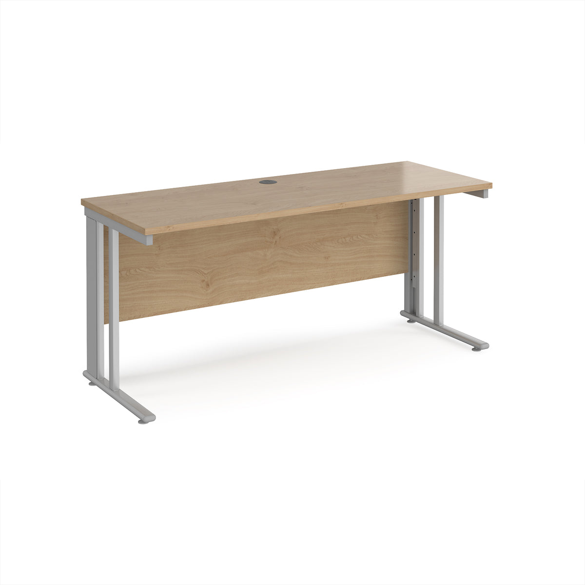 Maestro 25 straight desk 1600mm x 600mm - silver cable managed leg frame, Kendal Oak Top - view 1