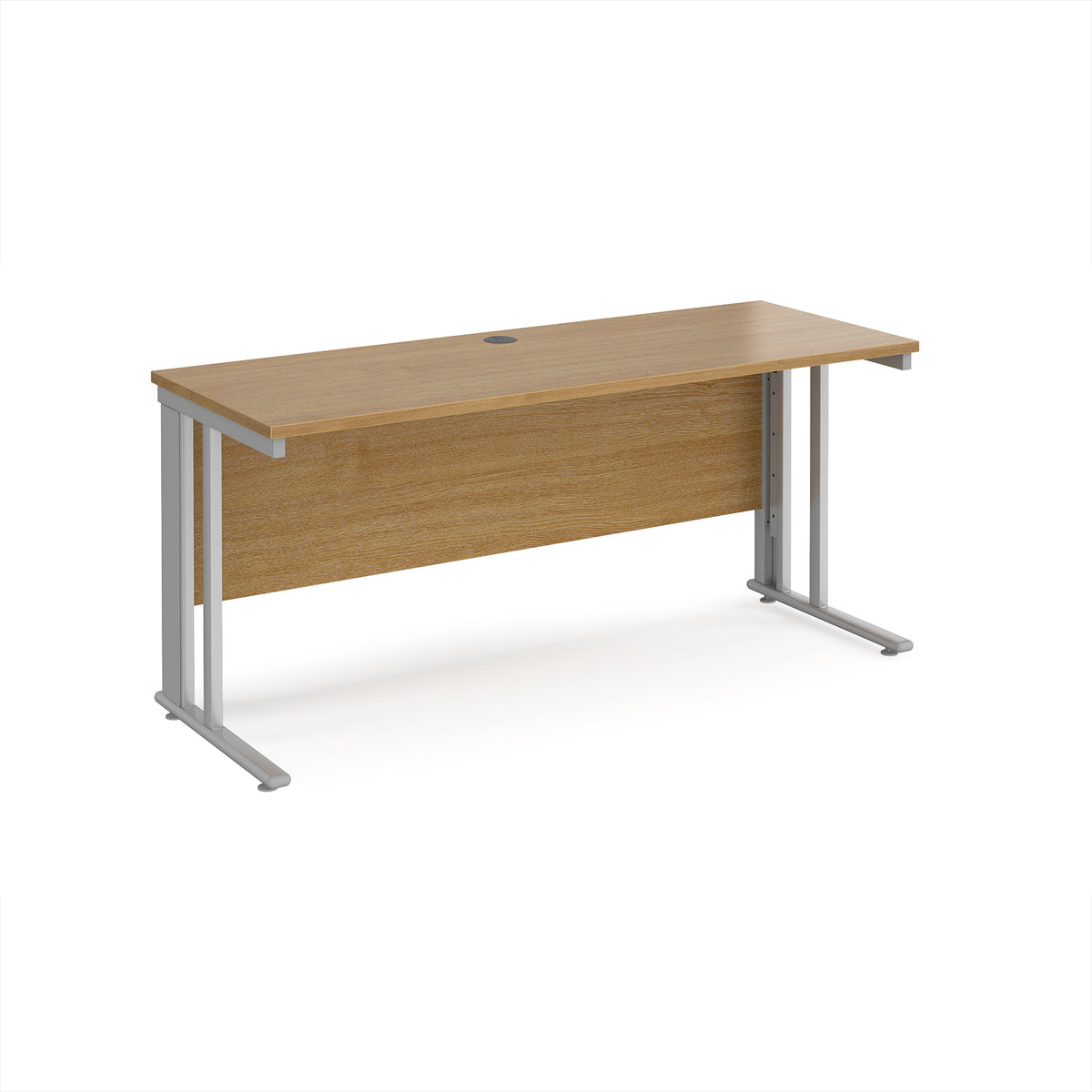 Maestro 25 straight desk 1600mm x 600mm - silver cable managed leg frame, Oak Top - view 1