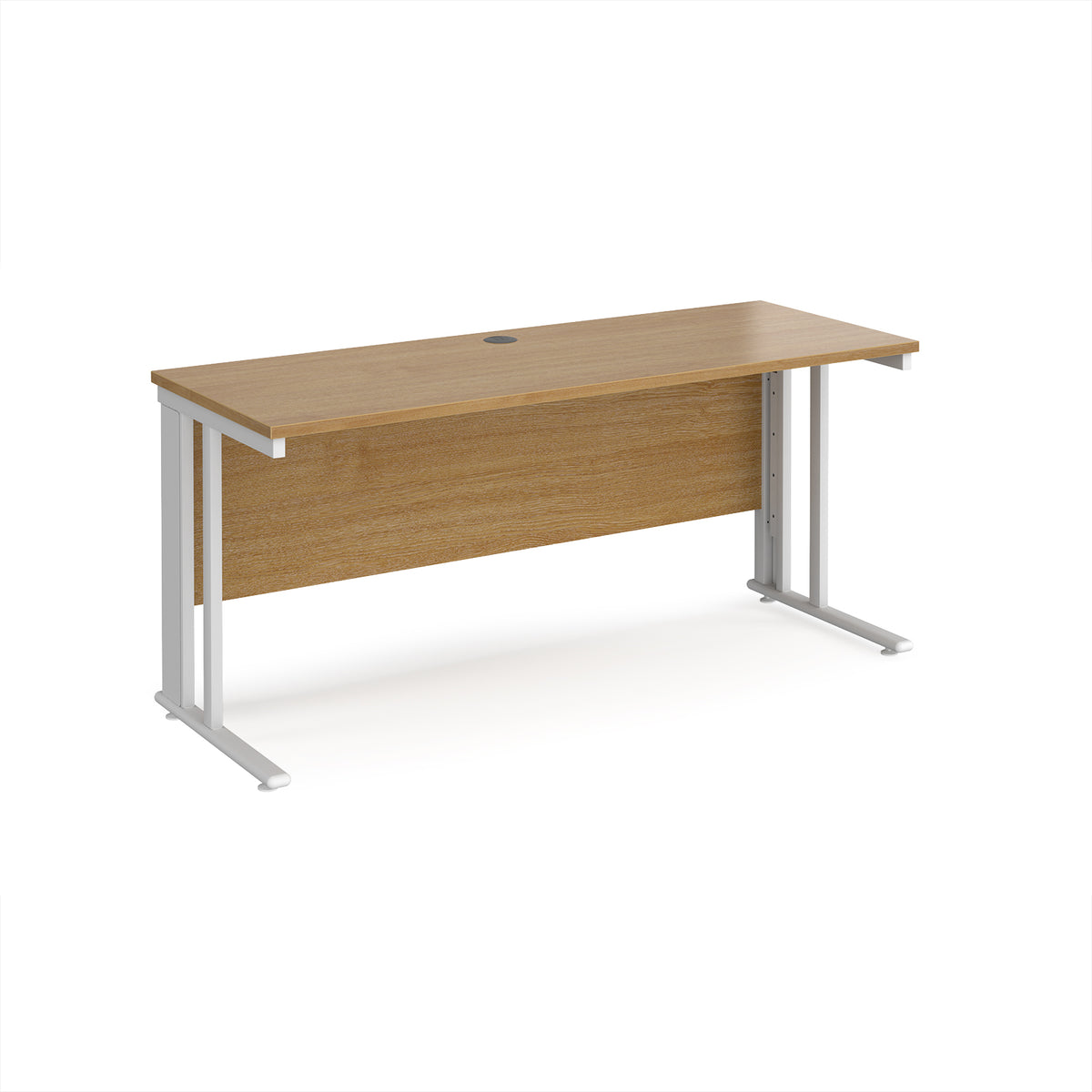 Maestro 25 straight desk 1600mm x 600mm - white cable managed leg frame, Oak Top - view 1