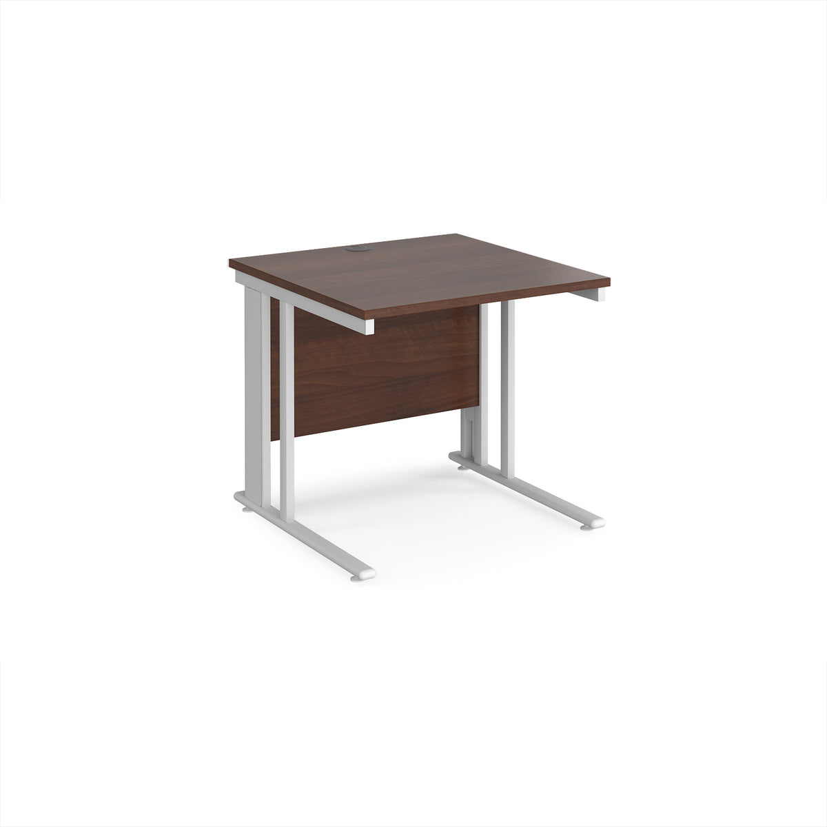 Maestro 25 straight desk 800mm x 800mm - white cable managed leg frame, Walnut top - view 1