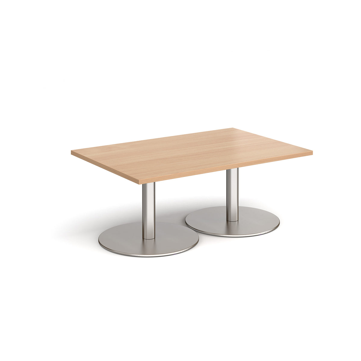 Monza rectangular coffee table with flat round brushed steel bases 1200mm x 800mm - Beech - view 1