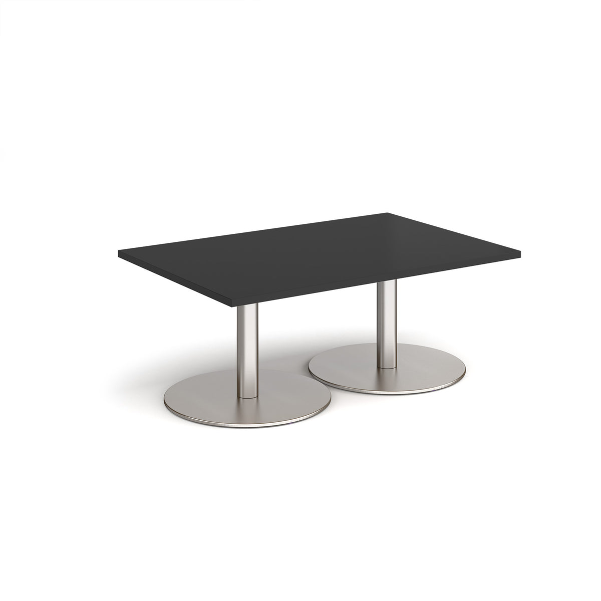 Monza rectangular coffee table with flat round brushed steel bases 1200mm x 800mm - Black - view 1