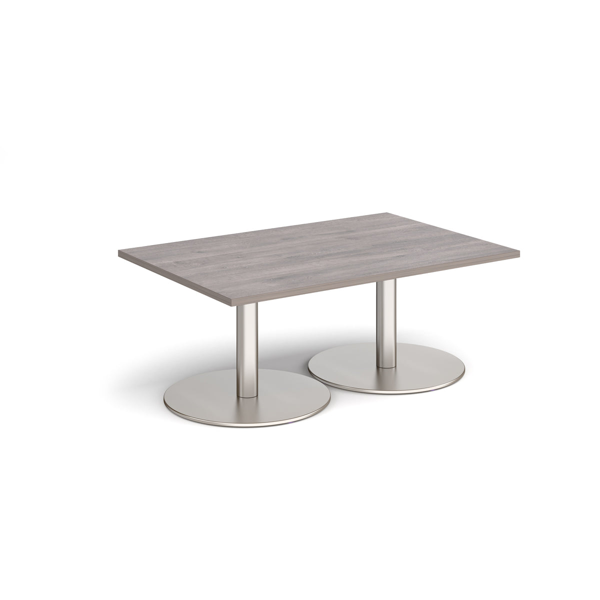 Monza rectangular coffee table with flat round brushed steel bases 1200mm x 800mm - Grey Oak - view 1