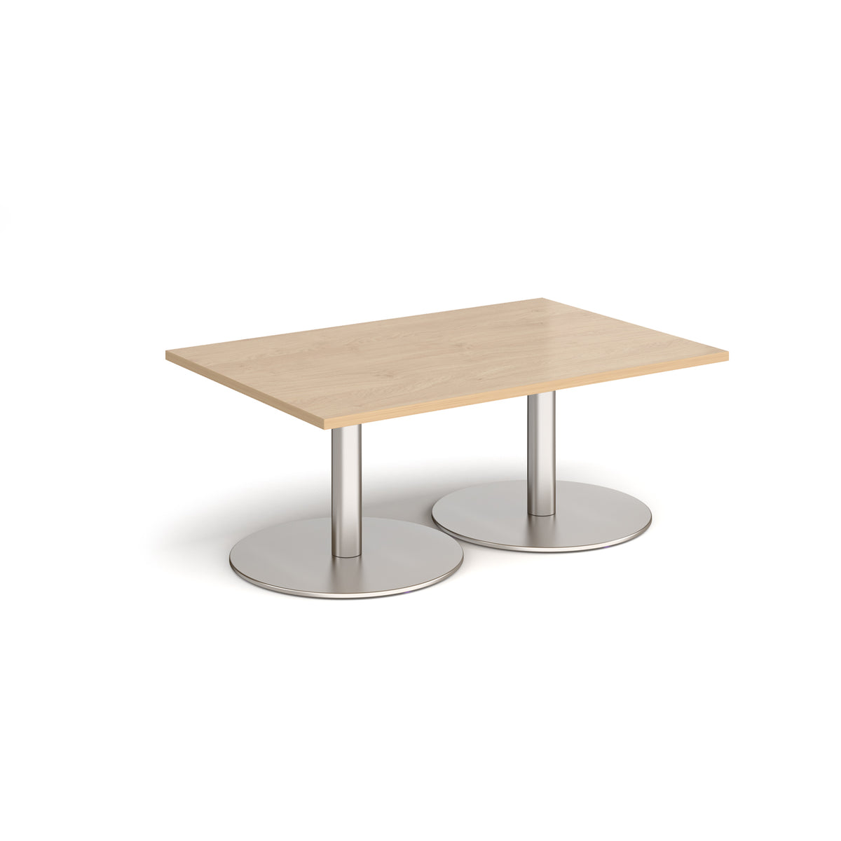 Monza rectangular coffee table with flat round brushed steel bases 1200mm x 800mm - Kendal oak - view 1